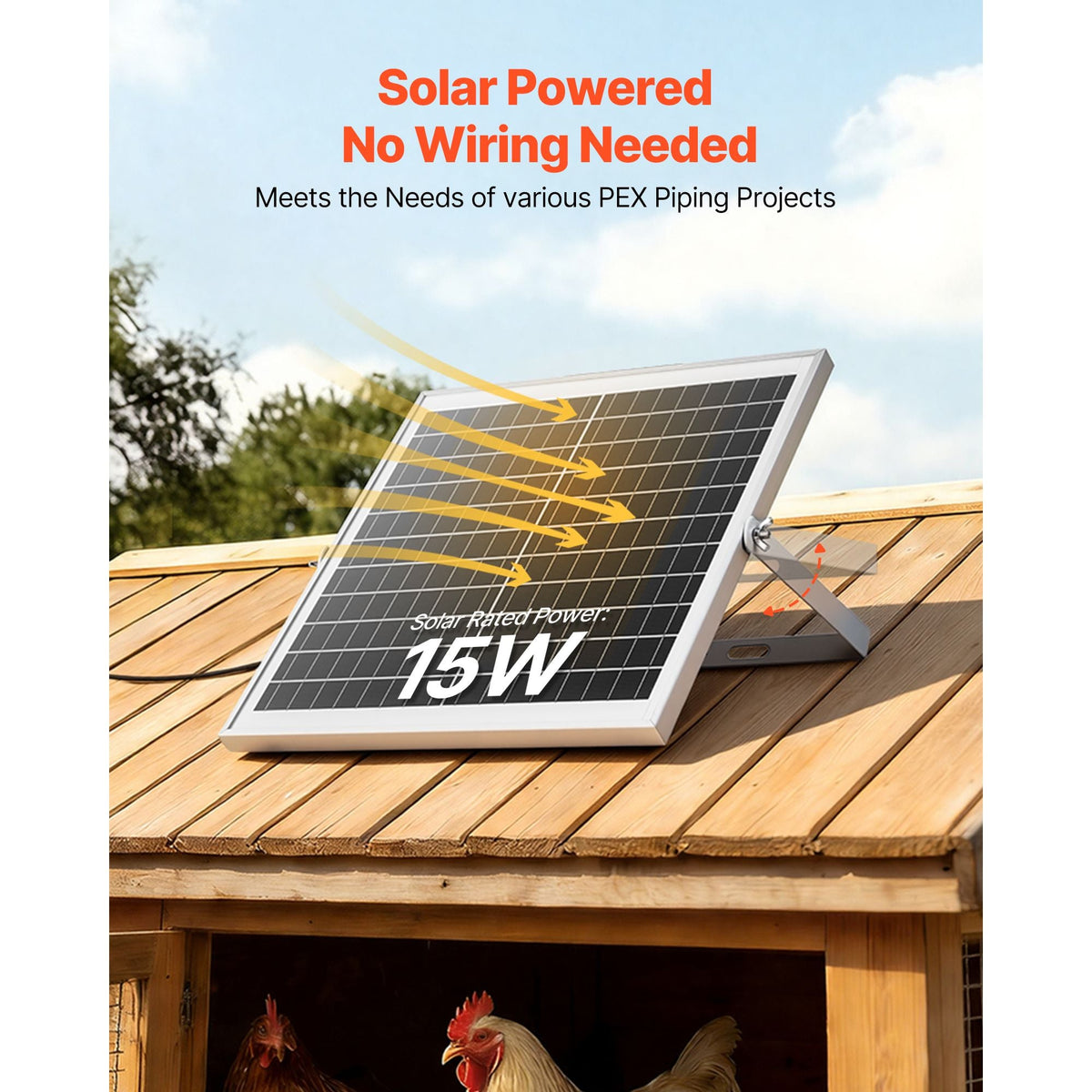 Solar Powered Fan, 15W Solar Panel with 2 Fans, Adjustable Solar Panel Angle, 2668 RPM High-Speed, Flexible Installation, Fast Air Exchange for Greenhouse, Grow Tents, Chicken Coops, Shelters