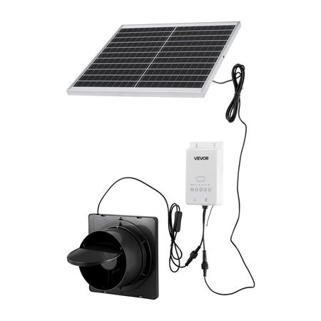 Solar Powered Fan, 20W Solar Panel with Battery Storage, 220 CFM Airflow, Adjustable Panel Angle, 2030 RPM High-Speed, Fast Air Exchange for Greenhouse, Grow Tents, Chicken Coops, Shelters