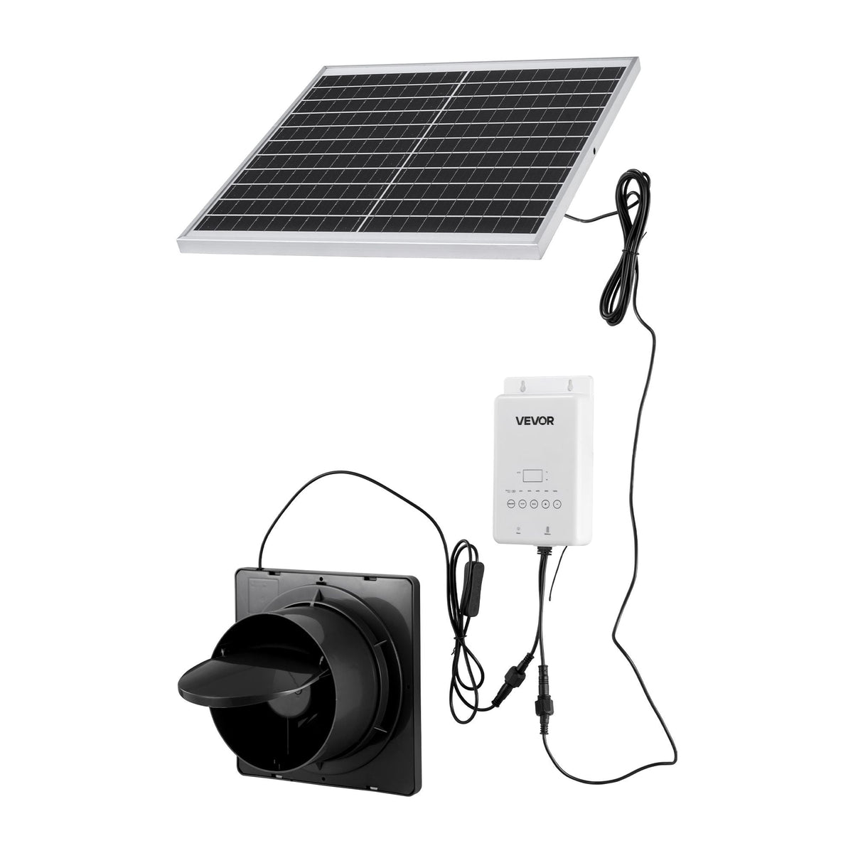 Solar Powered Fan, 20W Solar Panel with Battery Storage, 220 CFM Airflow, Adjustable Panel Angle, 2030 RPM High-Speed, Fast Air Exchange for Greenhouse, Grow Tents, Chicken Coops, Shelters
