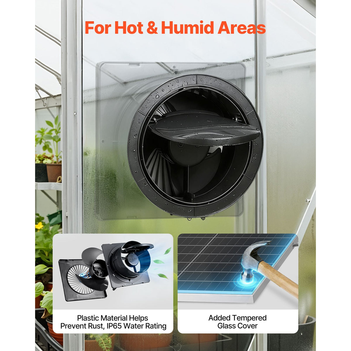 Solar Powered Fan, 20W Solar Panel with Battery Storage, 220 CFM Airflow, Adjustable Panel Angle, 2030 RPM High-Speed, Fast Air Exchange for Greenhouse, Grow Tents, Chicken Coops, Shelters