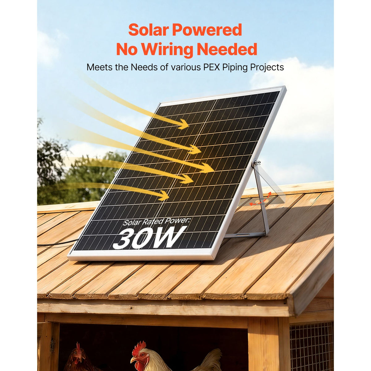 Solar Powered Fan, 30W Solar Panel with 2 Fans, Adjustable Solar Panel Angle, 2668 RPM High-Speed, Flexible Installation, Fast Air Exchange for Greenhouse, Grow Tents, Chicken Coops, Shelters