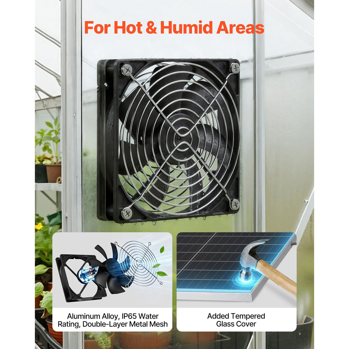 Solar Powered Fan, 30W Solar Panel with 2 Fans, Adjustable Solar Panel Angle, 2668 RPM High-Speed, Flexible Installation, Fast Air Exchange for Greenhouse, Grow Tents, Chicken Coops, Shelters