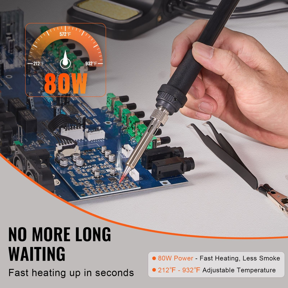 Soldering Iron Station, 80W Digital Display Soldering Station Kit with 2 Helping Hands, 5 Soldering Tips, 30g Solder Wire, Solder Sucker, Tweezer, Auto Standby & Sleep Mode, C/F Conversion