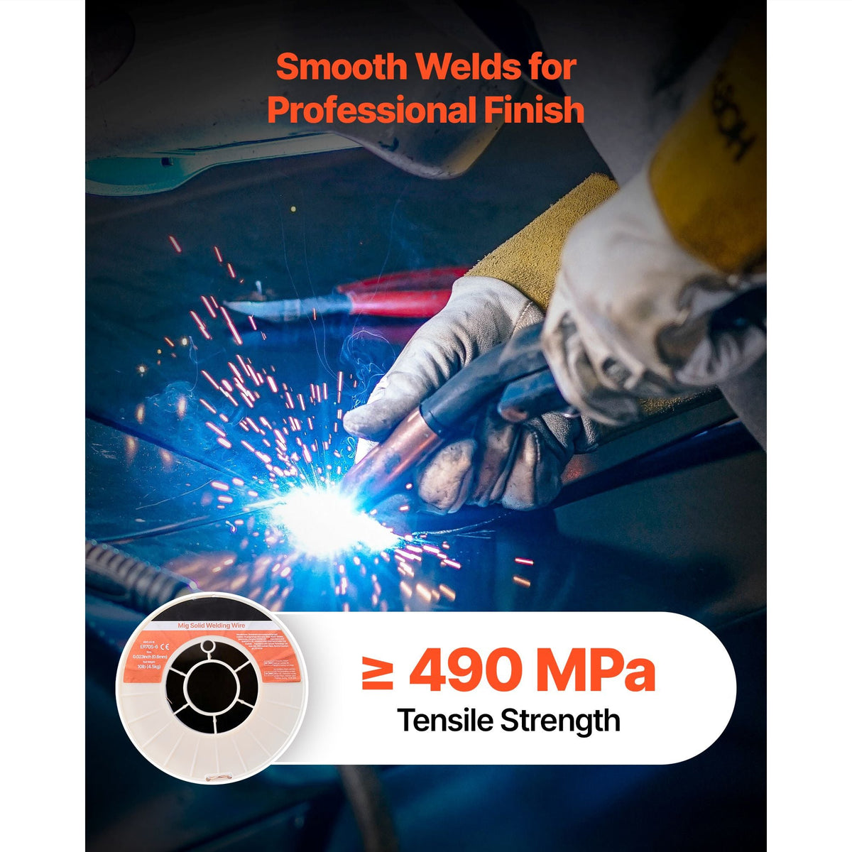 Solid MIG Welding Wire, ER70S-6 0.023-inch 10 LBS, Low Spatter Mild Steel Welding Wire with High Deoxidizers for All-Position Gas Shielded Welding