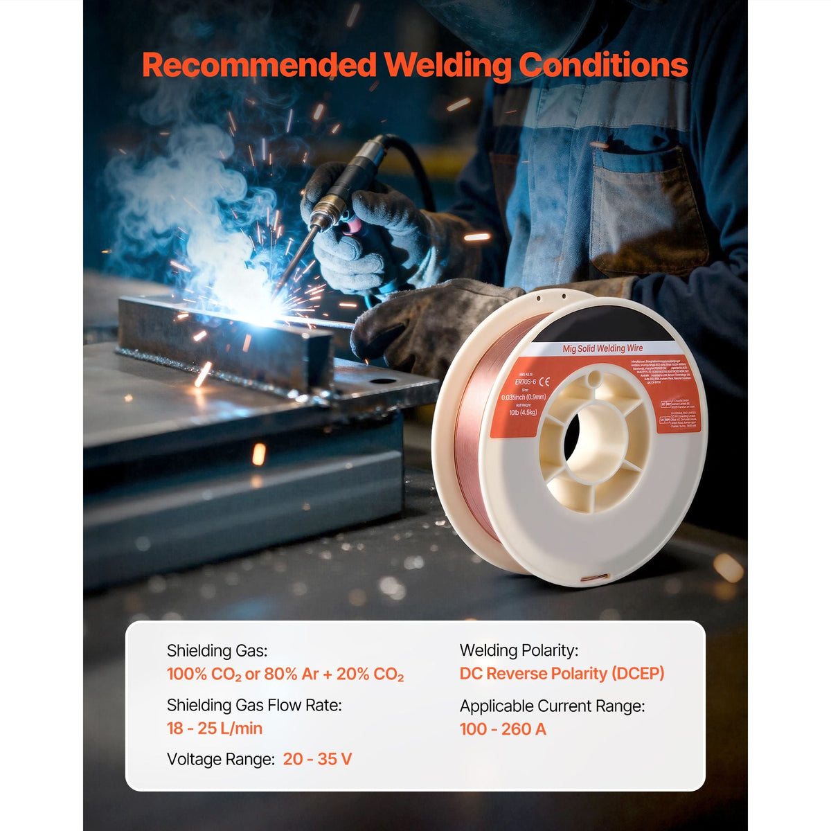 Solid MIG Welding Wire, ER70S-6 0.035-inch 10 LBS, Low Spatter Mild Steel Welding Wire with High Deoxidizers for All-Position Gas Shielded Welding