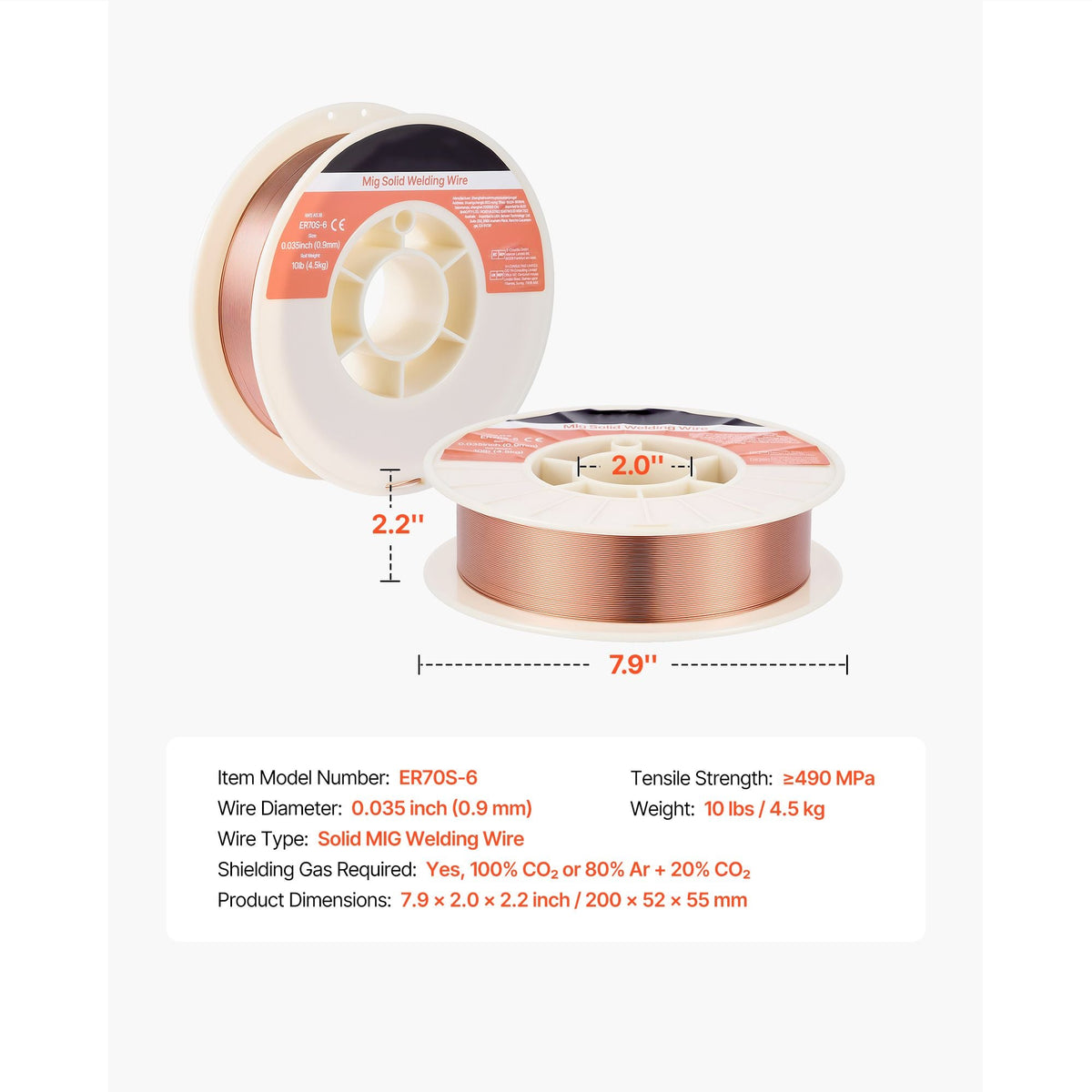 Solid MIG Welding Wire, ER70S-6 0.035-inch 10 LBS, Low Spatter Mild Steel Welding Wire with High Deoxidizers for All-Position Gas Shielded Welding
