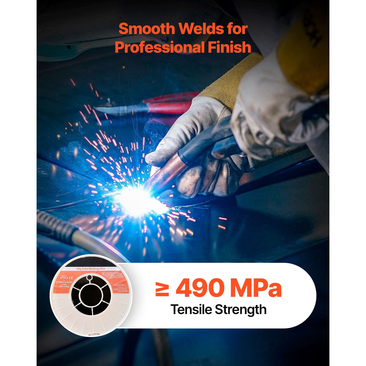 Solid MIG Welding Wire, ER70S-6 0.035-inch 10 LBS, Low Spatter Mild Steel Welding Wire with High Deoxidizers for All-Position Gas Shielded Welding