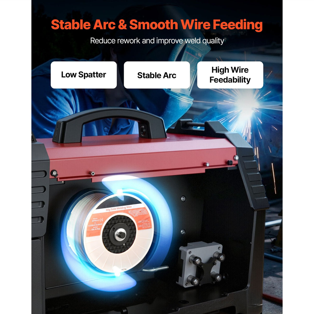 Solid MIG Welding Wire, ER70S-6 0.035-inch 10 LBS, Low Spatter Mild Steel Welding Wire with High Deoxidizers for All-Position Gas Shielded Welding