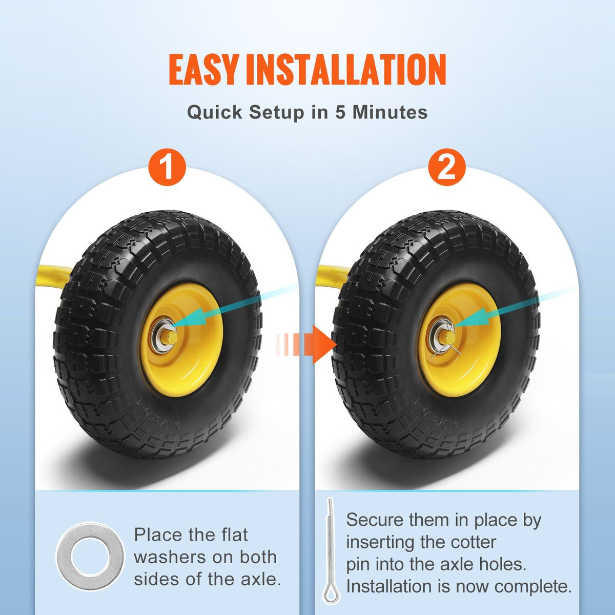 Solid PU Run-Flat Tire Wheel, 10", 2-Pack, 400 lbs Dynamic Load, 450 lbs Static Load, Flat Free Tubeless Tires and Wheels for Hand Truck, Utility Cart, Dollies, Garden Trailers, Various Carts