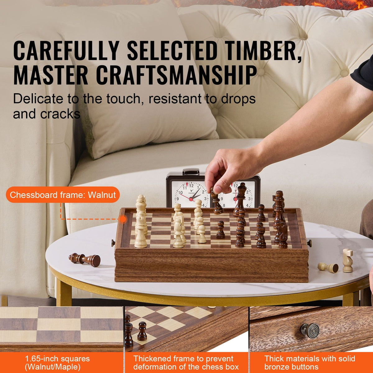 Solid Wood Chess Set, 15 inch 2-IN-1 Chess Checkers Game Set, Chess Board Games with Storage Drawer & Weighted Chess Checkers Pieces & 2 Queens, for Adults Kids Tournament Professional Beginner
