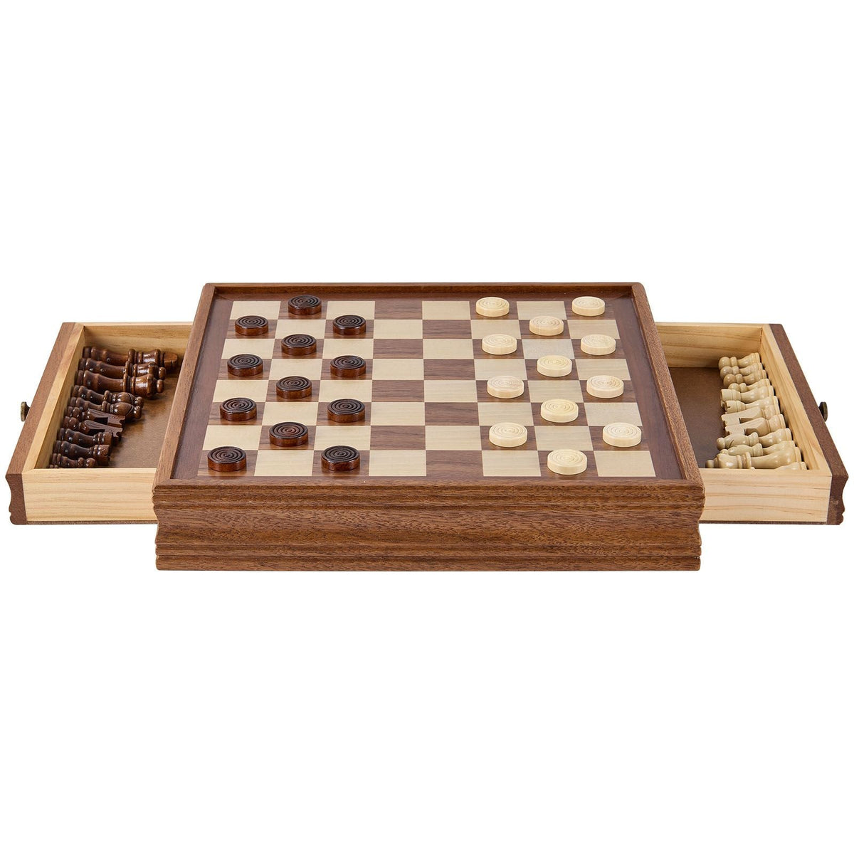 Solid Wood Chess Set, 15 inch 2-IN-1 Chess Checkers Game Set, Chess Board Games with Storage Drawer & Weighted Chess Checkers Pieces & 2 Queens, for Adults Kids Tournament Professional Beginner