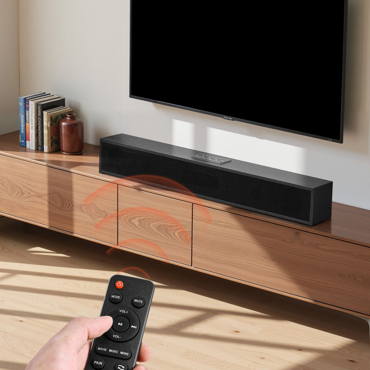 Sound Bar for Smart TV, 2.0 Channel, 24-Inch Compact Soundbar TV Speakers for Projector, Bluetooth AUX Connection, Remote Control, Easy Setup, 80W Surround Sound System for PC Home Theater Audio