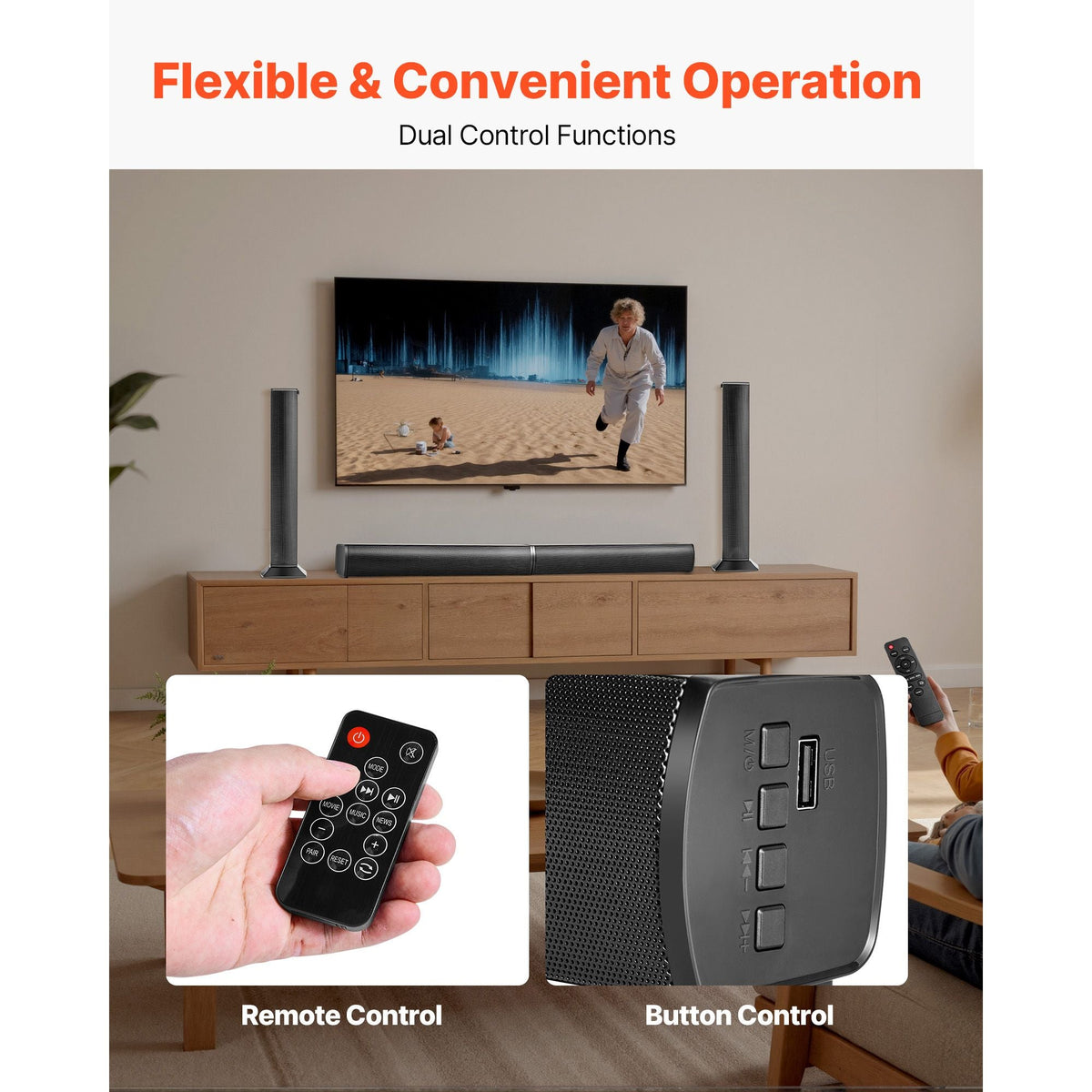 Sound Bar for Smart TV, 2.0 Channel, 32-Inch 2 in 1 Detachable Soundbar TV Speakers, with Bluetooth HDMI AUX USB Connection, Remote Control, 80W Surround Sound System, for Home Theater Audio