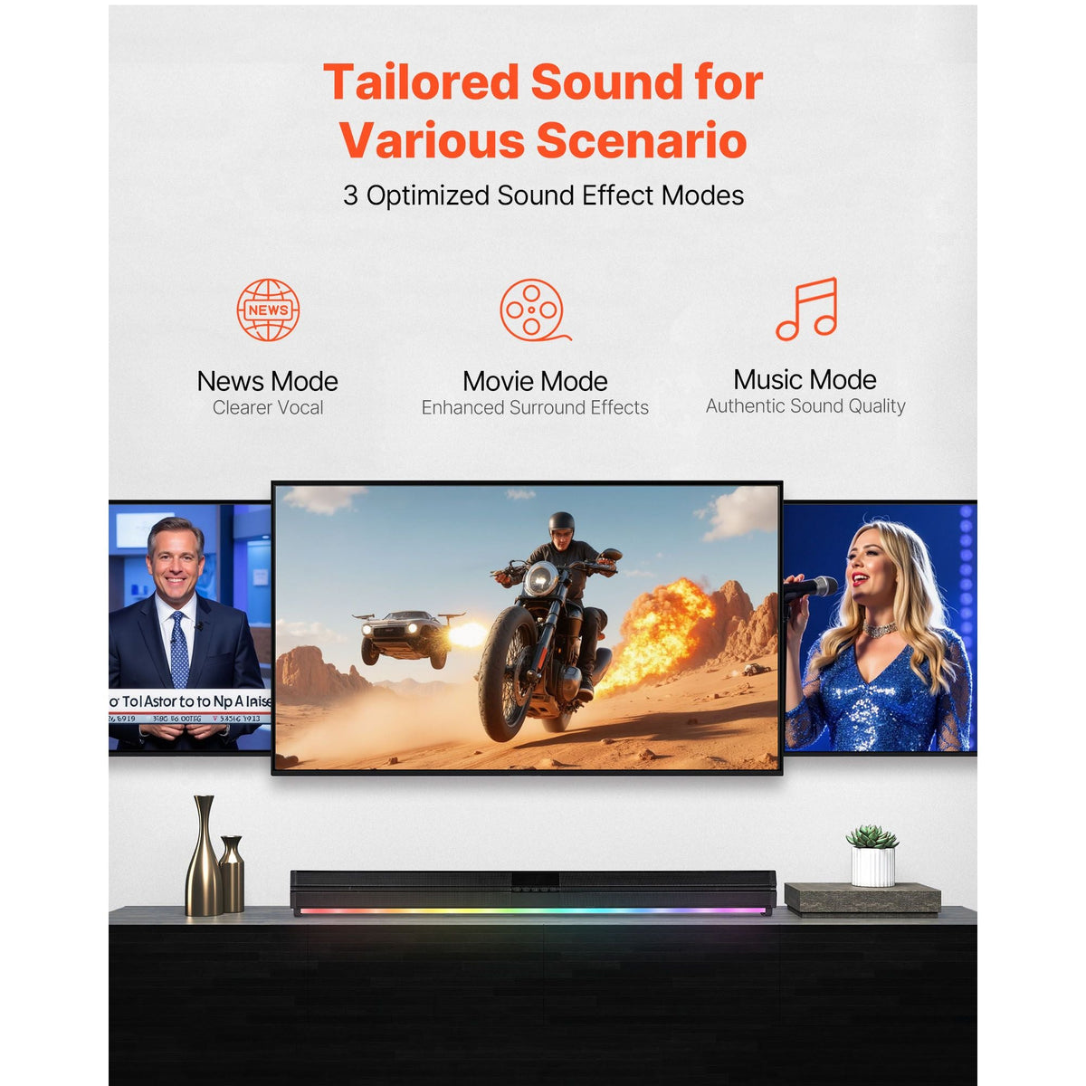 Sound Bar for Smart TV, 2.0 Channel, 32-Inch Compact Soundbar TV Speakers for Projector, Bluetooth AUX Connection, Remote Control, Easy Setup, 80W Surround Sound System for PC Home Theater Audio