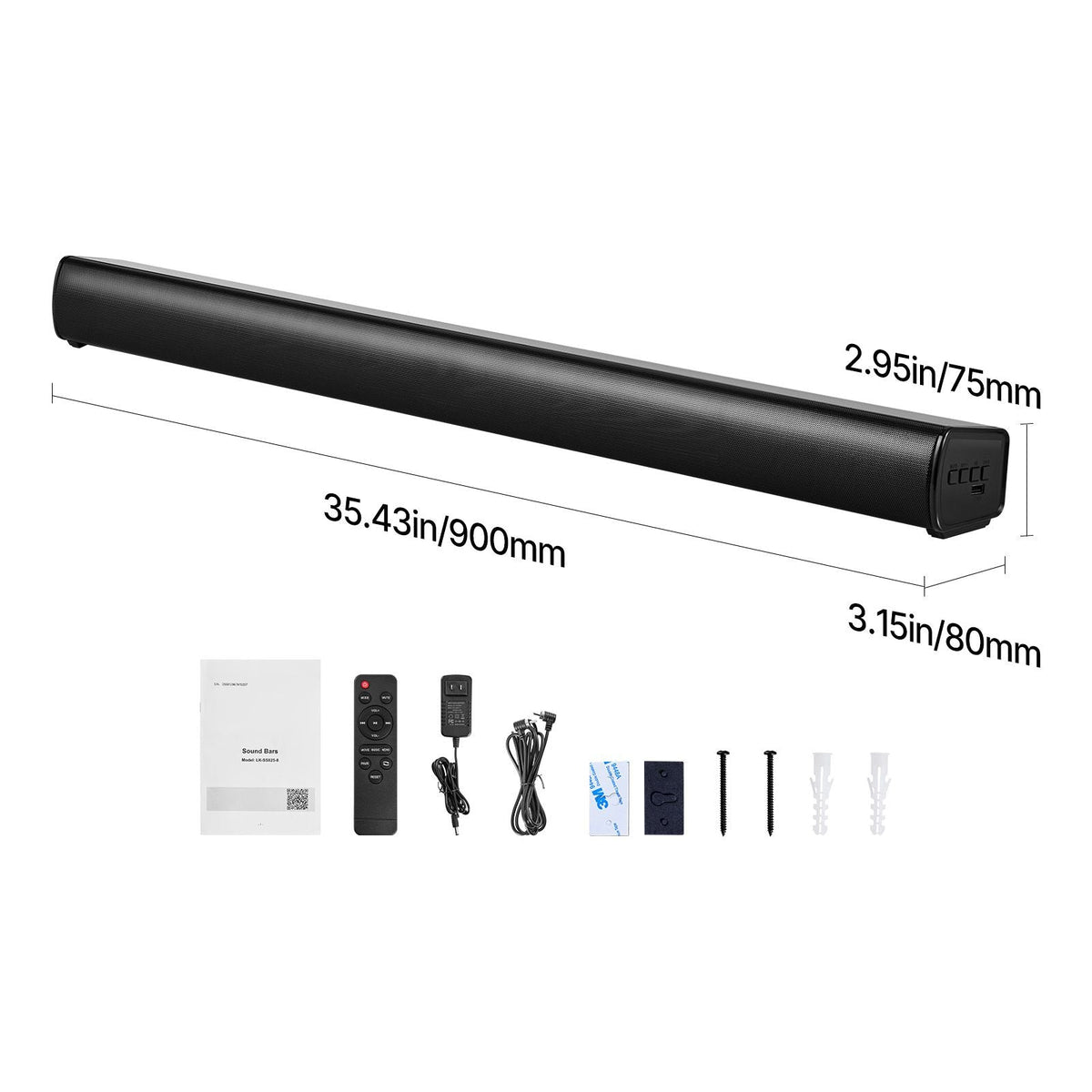 Sound Bar for Smart TV, 2.1 Channel, 35-Inch Compact Soundbar TV Speakers with Built-In Subwoofer for Projector, Bluetooth AUX Connection, Easy Setup, 120W Surround Sound System for Home Audio