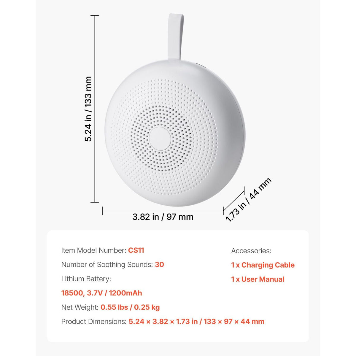 Sound Machine, 30 Soothing Sleep Sounds, 3-in-1 Portable and Hangable White Noise Sound Machine with Auto-Off Timer, Soft Ring Light and Memory Function, for Baby, Adults, Home, Office & Travel