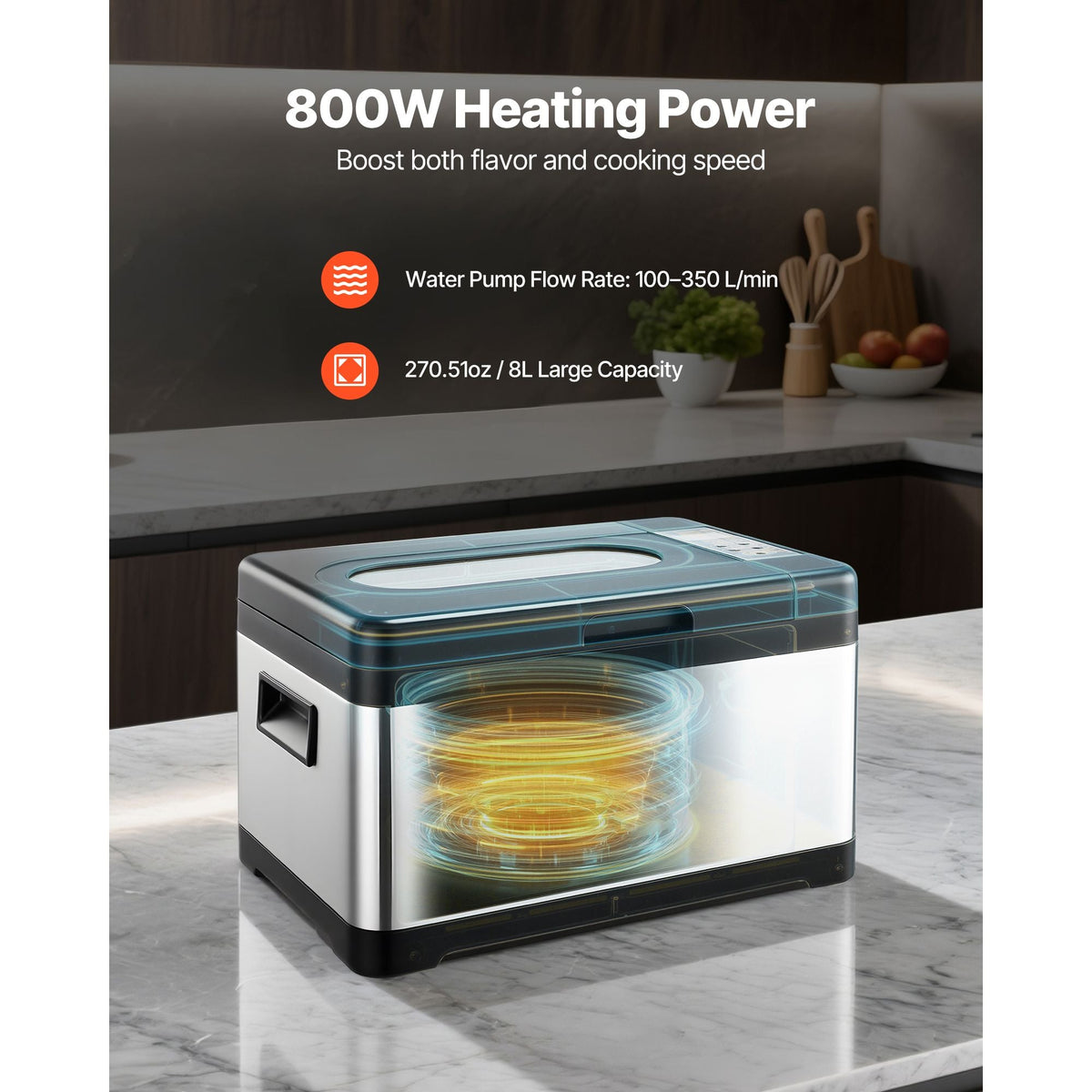 Sous Vide Cooker, 800W Sous-Vide Machine, Suveed Cooking Machine with LED Digital Display, Glass Lid, Precise Temperature & Timer Control, for Family & Friends, All-in-One Sous Vide Pot