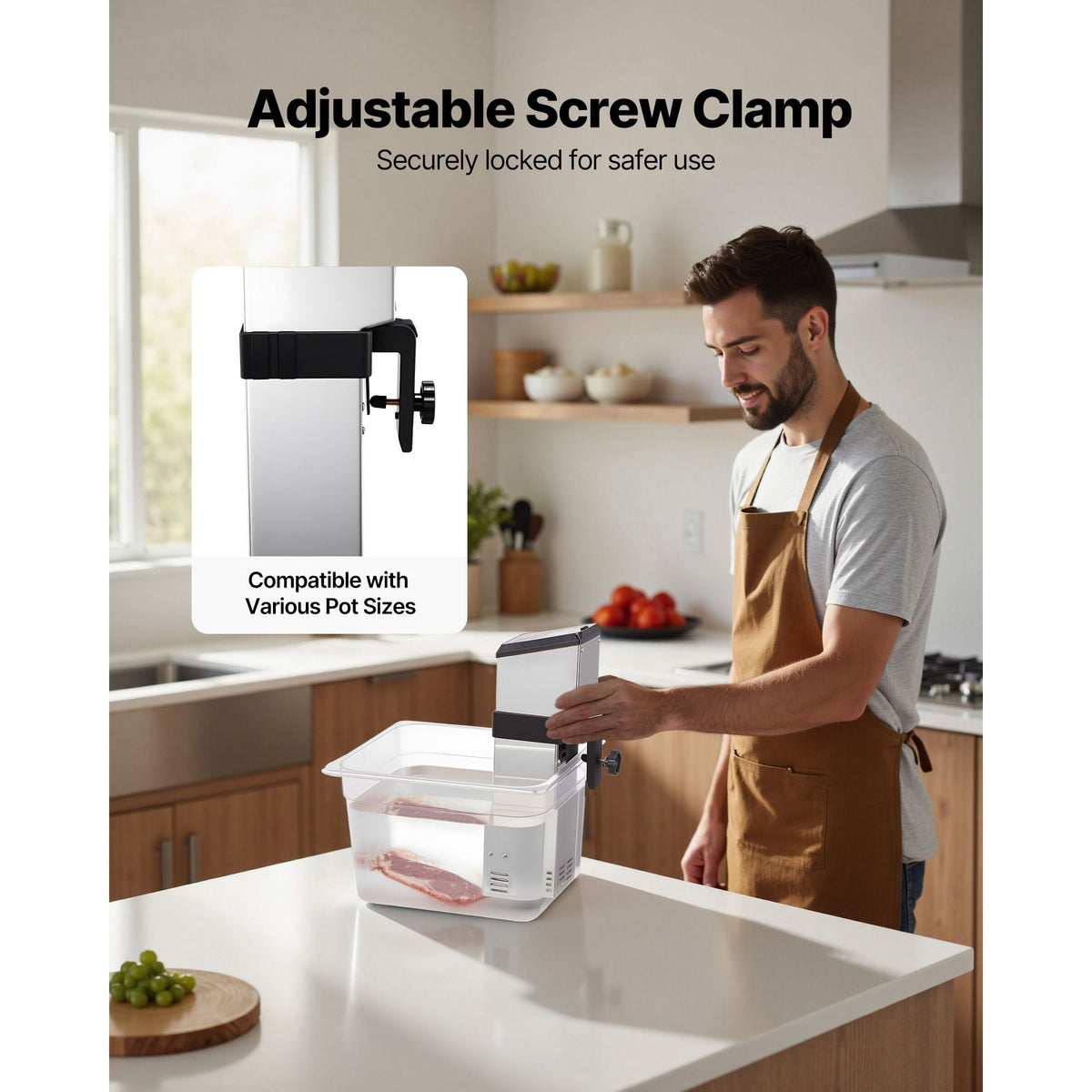 Sous Vide Precision Cooker, 1500W Sous-Vide Cooking Machine, Immersion Circulator with LED Digital Display, Adjustable Screw Clamp, Fast-Heating, Accurate Temperature & Timer Control, Sous-Vide
