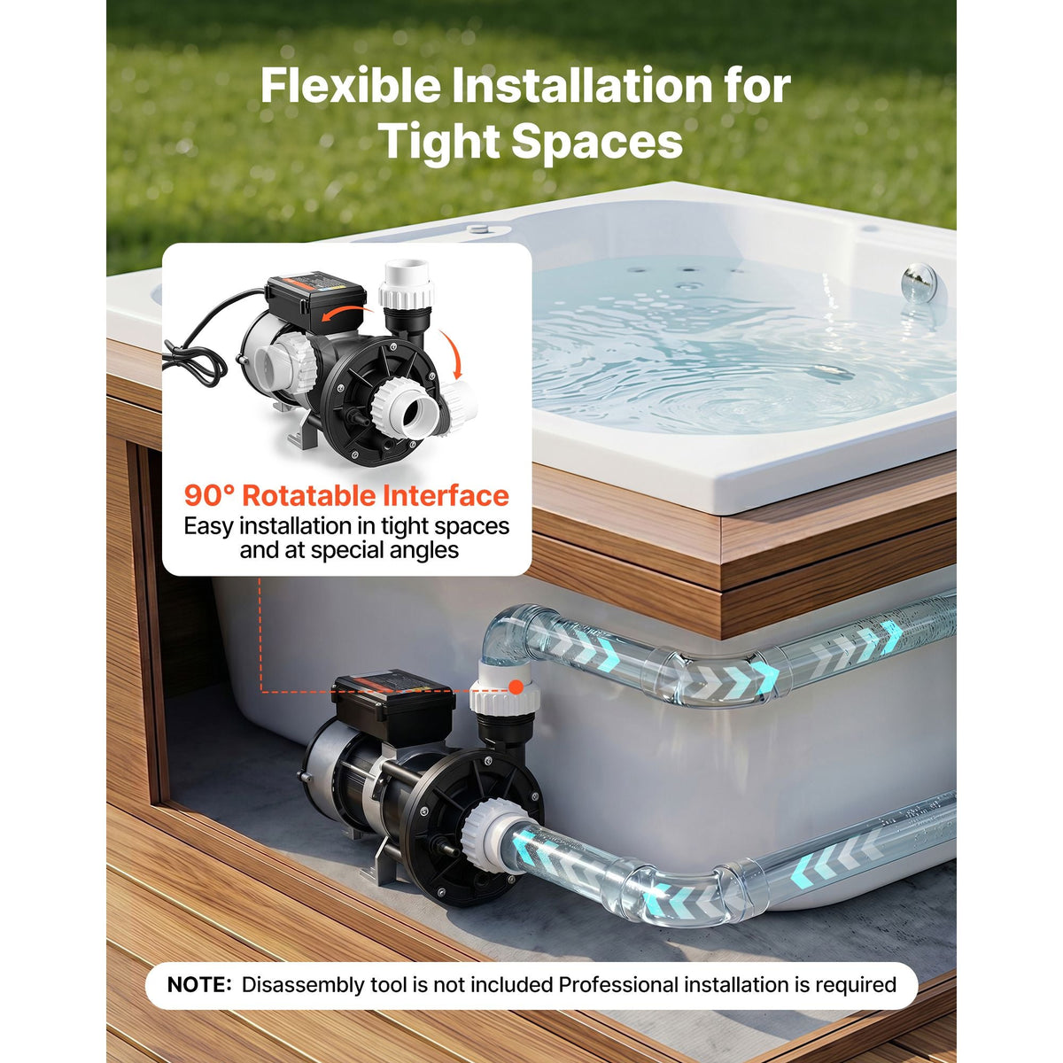 SPA Pump 1.5HP Hot Tub Bath Pump 115V 119GPM Flow Rate with 1.5" Port, 90° Rotational Interface, 54 ft Max Lifting Height, Copper Motor, SPA Bath Water Circulation, Compatible with OEM Models