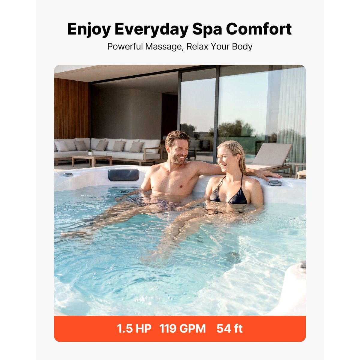 SPA Pump 1.5HP Hot Tub Bath Pump 115V 119GPM Flow Rate with 1.5" Port, 90° Rotational Interface, 54 ft Max Lifting Height, Copper Motor, SPA Bath Water Circulation, Compatible with OEM Models