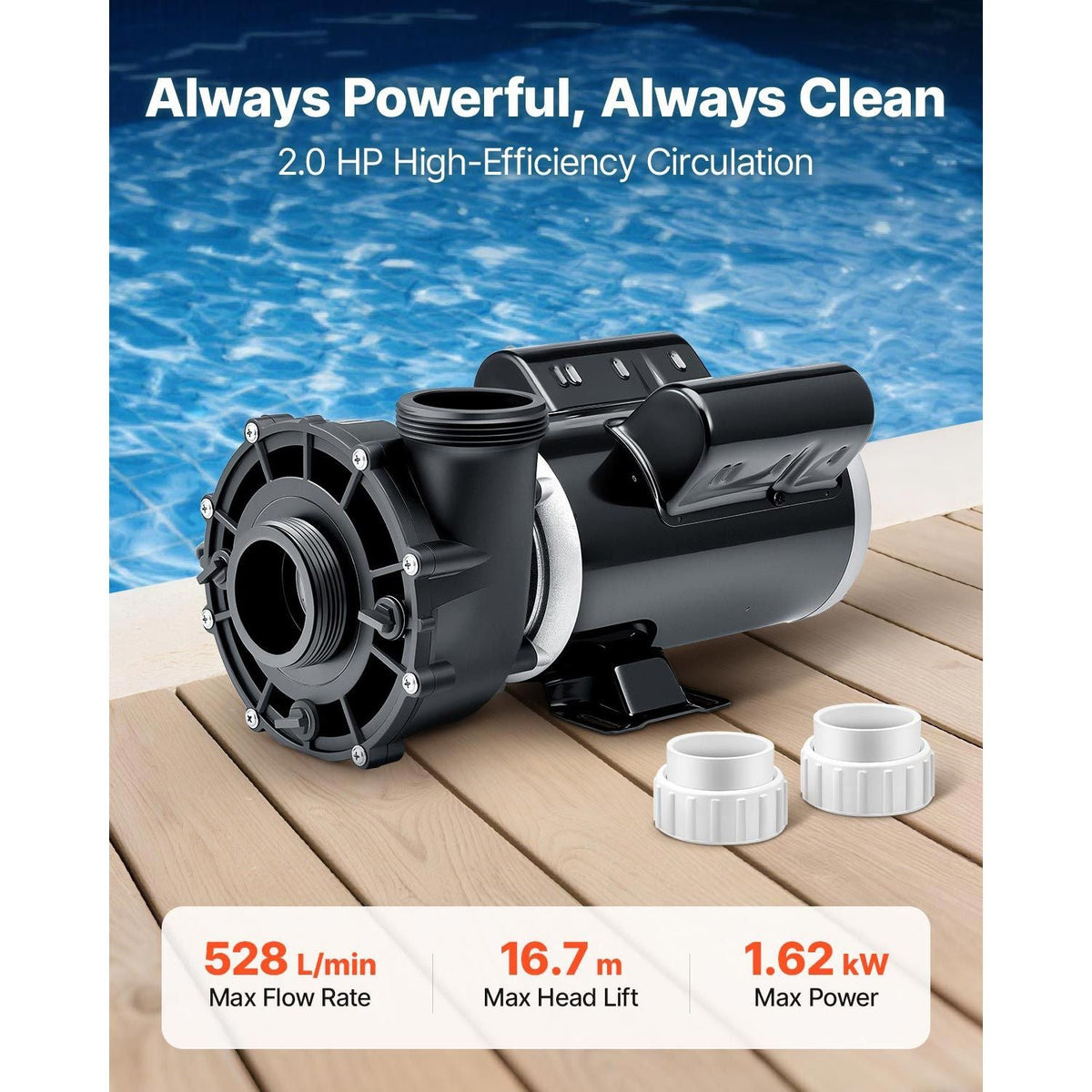 SPA Pump, 2 HP, 2-Speed Hot Tub Pump with 2-Inch Port, 139.5 GPM High and 66.5 GPM Low Speed, 115V 60Hz, 48 Frame, for Sundance #6500-357/ #6500-845/ #6500-758/ #6500-345/ #6500-090/ #6500-258