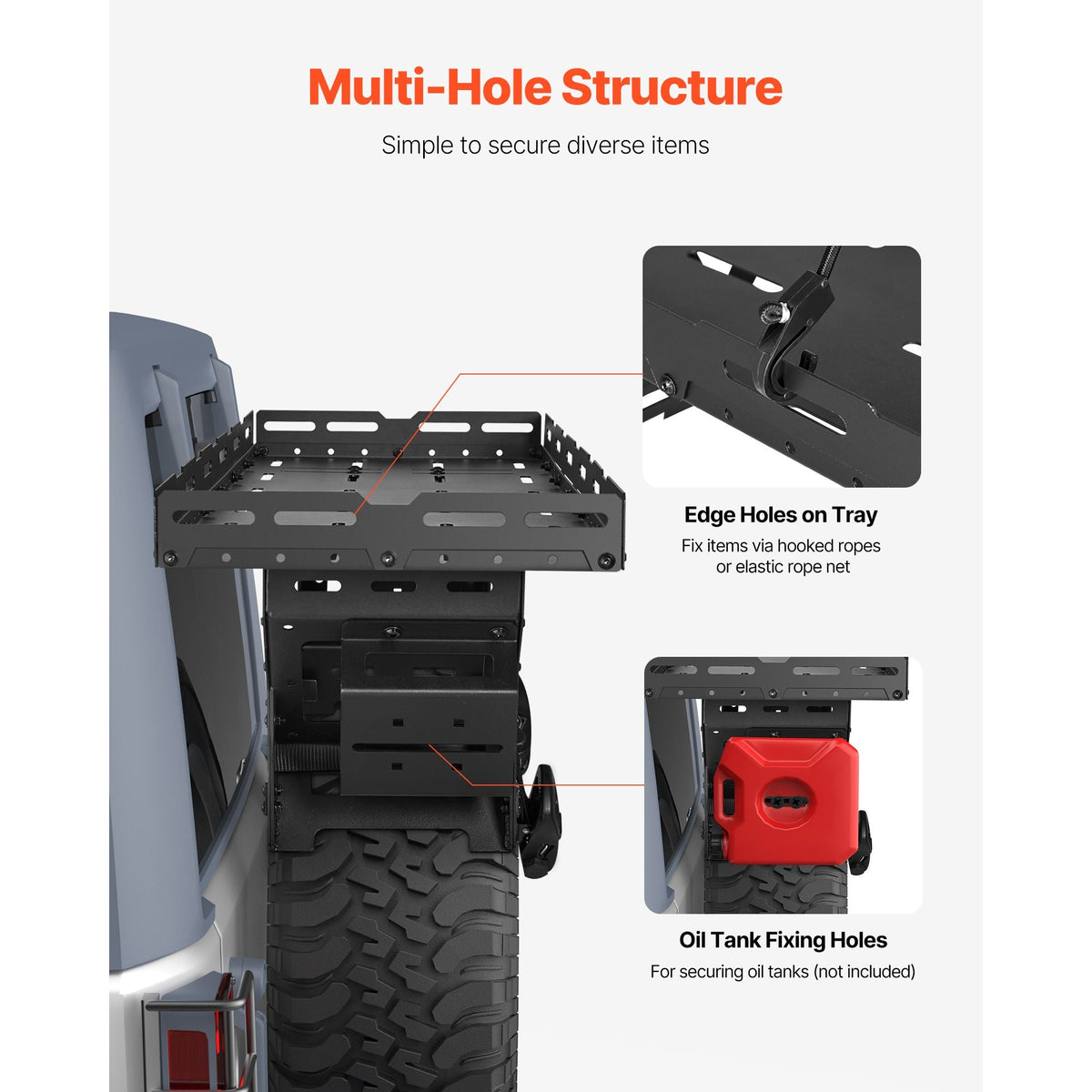 Spare Tire Cargo Basket, for 30-40 Inch Tires, Fit for 1976-2024 Jeep Wrangler JK JL TJ YJ CJ, 80 lbs Load Capacity, Utility Cargo Basket Rack Storage Tray Replacement, No-Drill Installation
