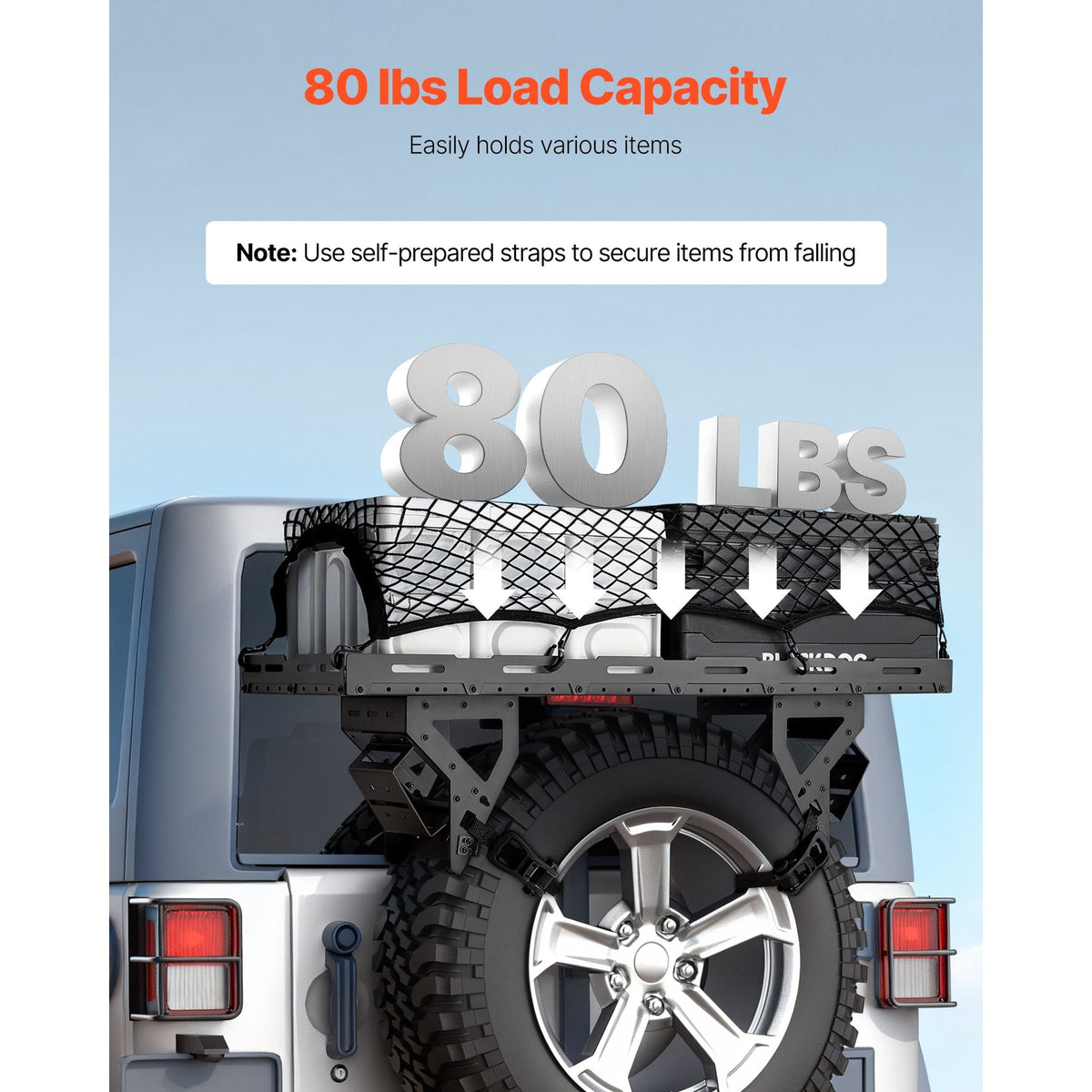 Spare Tire Cargo Basket, for 30-40 Inch Tires, Fit for 1976-2024 Jeep Wrangler JK JL TJ YJ CJ, 80 lbs Load Capacity, Utility Cargo Basket Rack Storage Tray Replacement, No-Drill Installation
