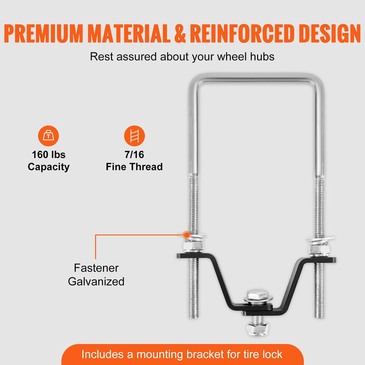 Spare Tire Carrier, U-Bolt Zinc Plated Spare Tire Mount Bracket Side Mount with Lock, 160 lbs Capacity, 4 & 5 Lugs Wheels on 4", 4.5", 5" Bolt Patterns, for Trailer Tongue, Marine Trailer