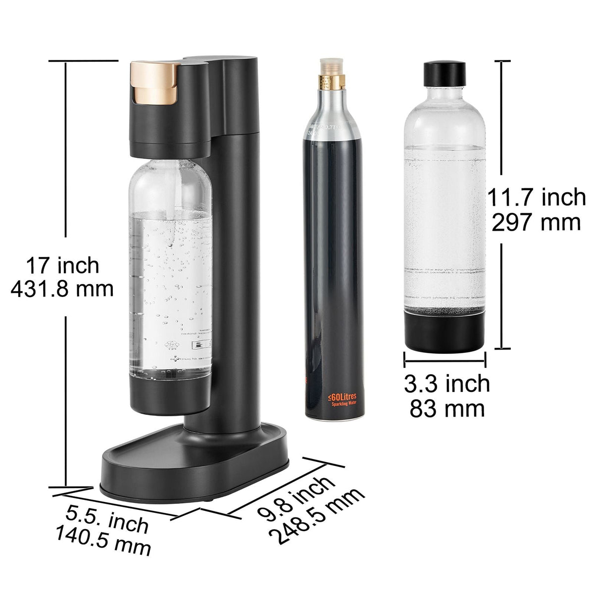 Sparkling Water Maker, Soda Maker Machine for Home Carbonating, Seltzer Water Starter Kit with 2 BPA-free 1L PET Bottles, CO2 Cylinder, Compatible with Mainstream Screw-in 60L CO2 Cylinder
