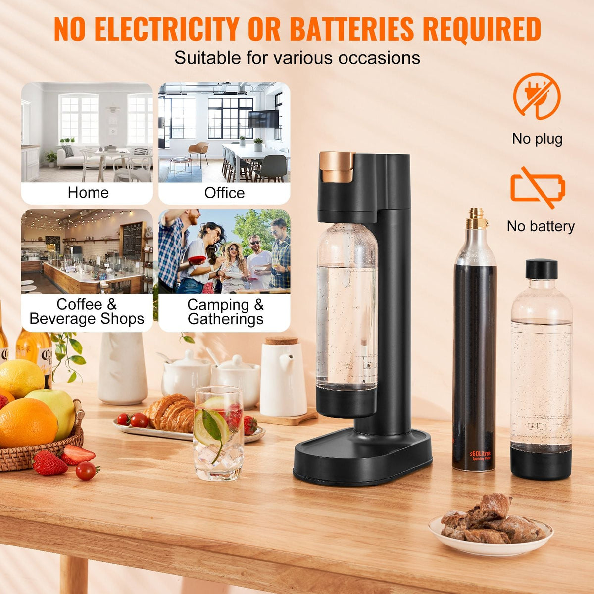 Sparkling Water Maker, Soda Maker Machine for Home Carbonating, Seltzer Water Starter Kit with 2 BPA-free 1L PET Bottles, CO2 Cylinder, Compatible with Mainstream Screw-in 60L CO2 Cylinder