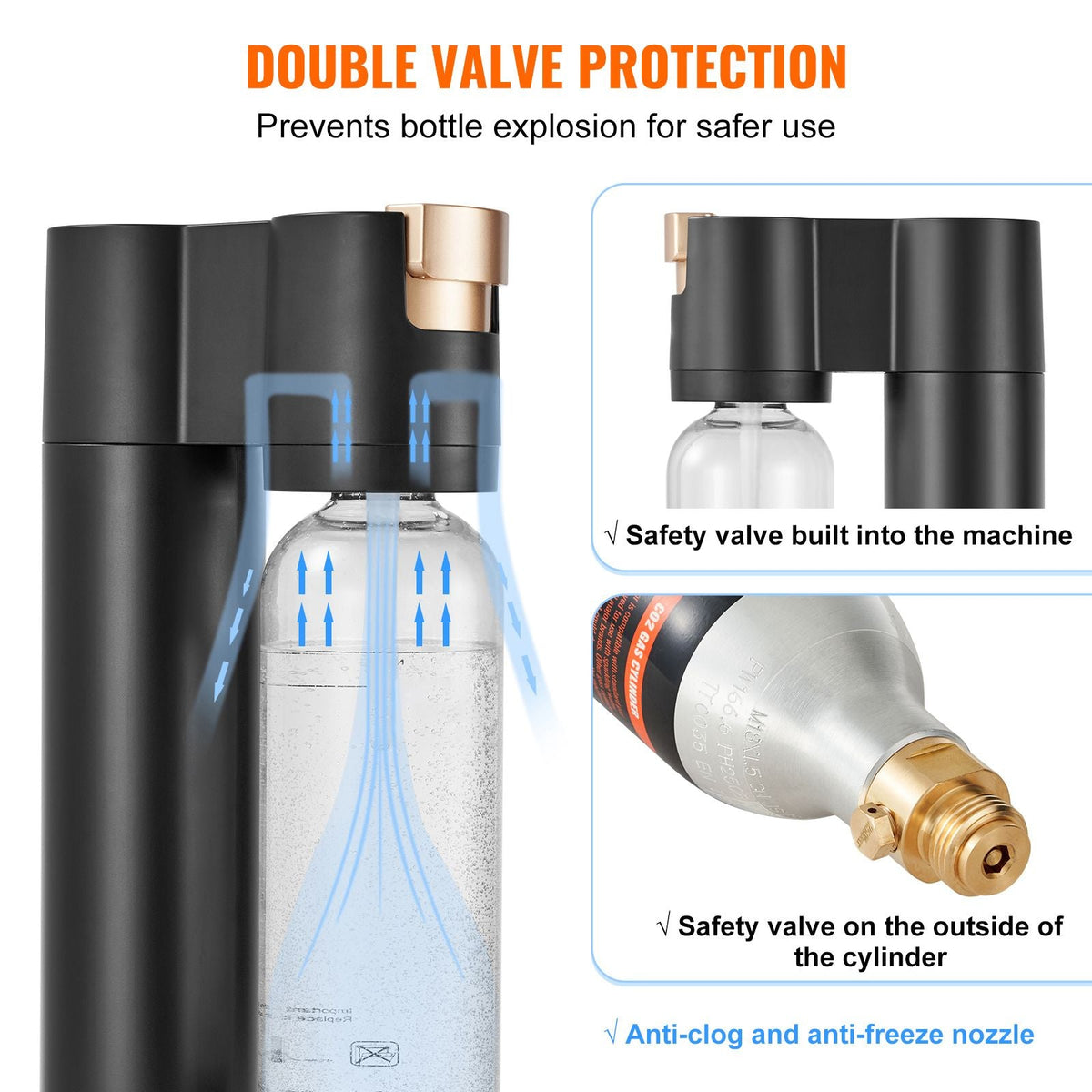 Sparkling Water Maker, Soda Maker Machine for Home Carbonating, Seltzer Water Starter Kit with 2 BPA-free 1L PET Bottles, CO2 Cylinder, Compatible with Mainstream Screw-in 60L CO2 Cylinder