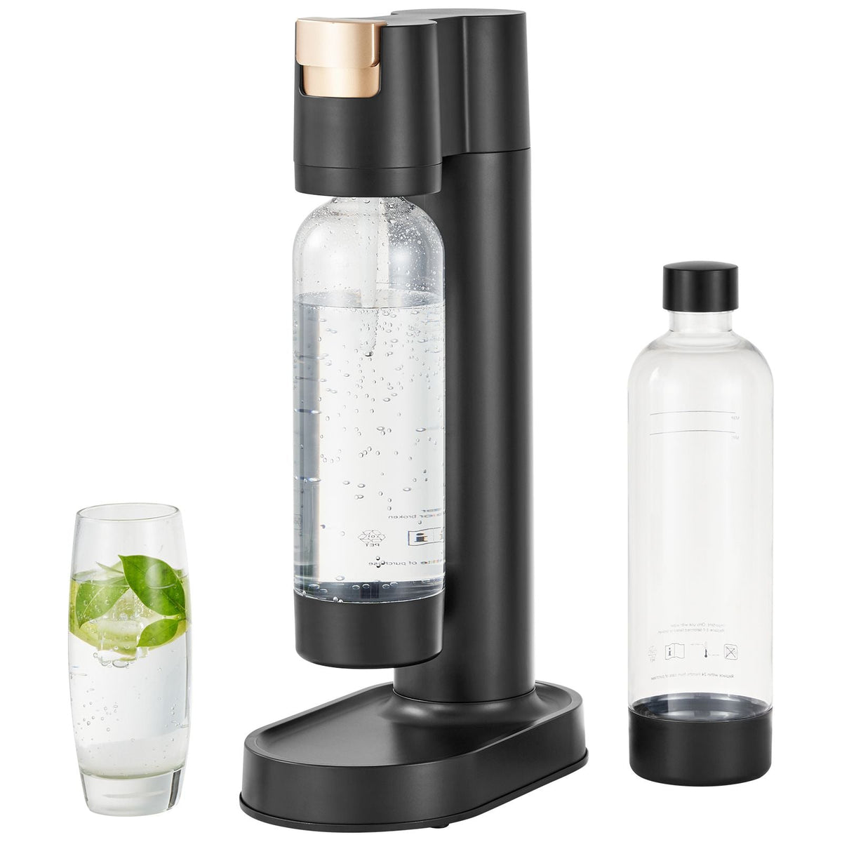 Sparkling Water Maker, Soda Maker Machine for Home Carbonating, Seltzer Water Starter Kit with 2 BPA-free 1L PET Bottles, Compatible with Mainstream Screw-in 60L CO2 Cylinder(NOT Included) Black
