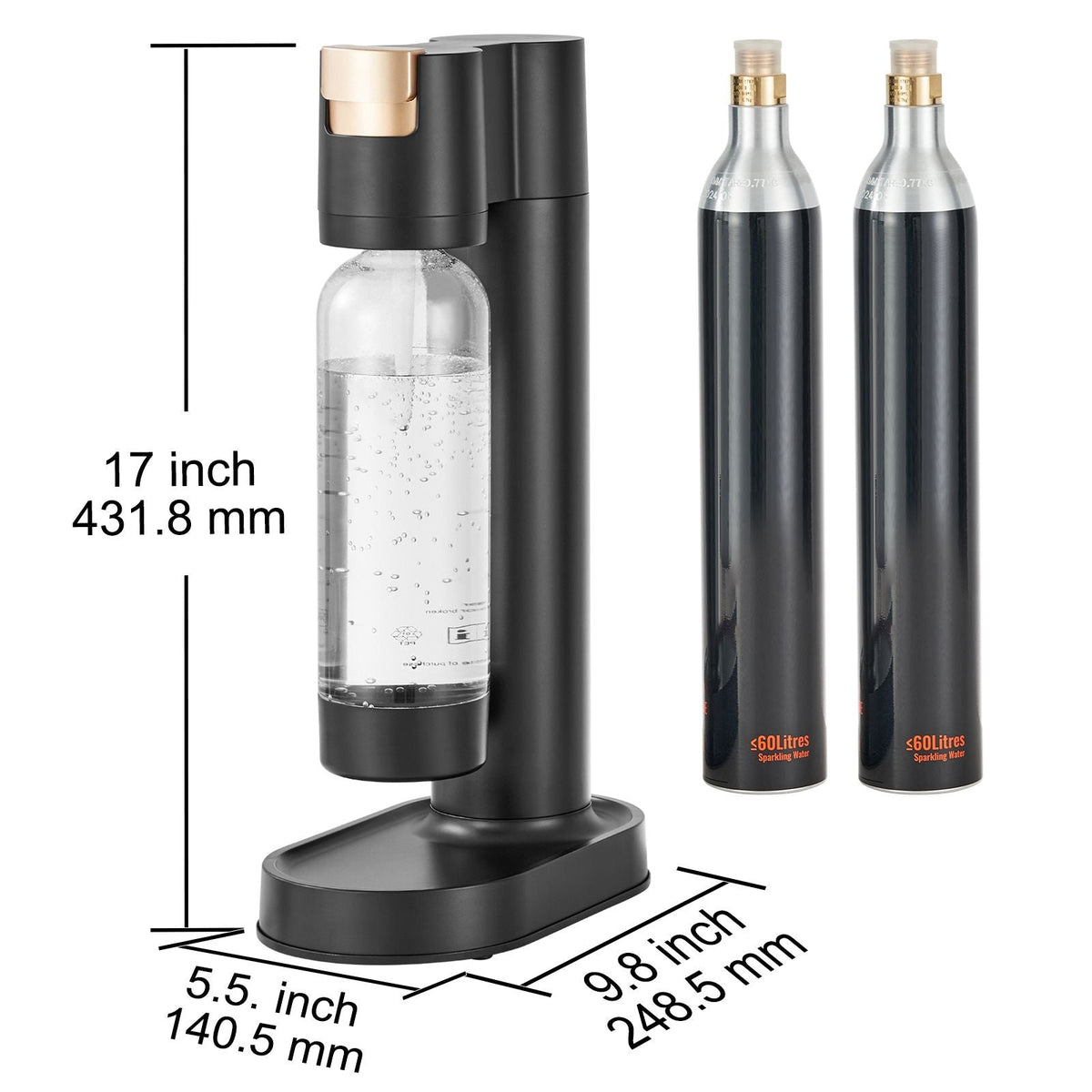Sparkling Water Maker, Soda Maker Machine for Home Carbonating, Seltzer Water Starter Kit with BPA-free 1L PET Bottle, 2 CO2 Cylinders, Compatible with Mainstream Screw-in 60L CO2 Cylinder