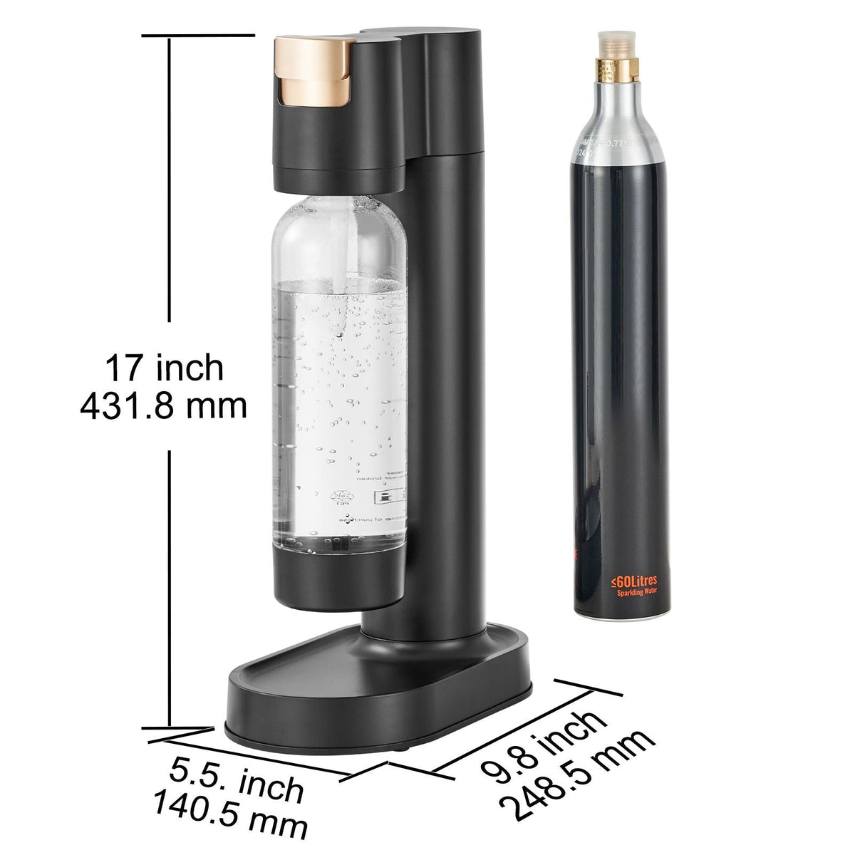 Sparkling Water Maker, Soda Maker Machine for Home Carbonating, Seltzer Water Starter Kit with BPA-free 1L PET Bottle, CO2 Cylinder, Compatible with Mainstream Screw-in 60L CO2 Cylinder