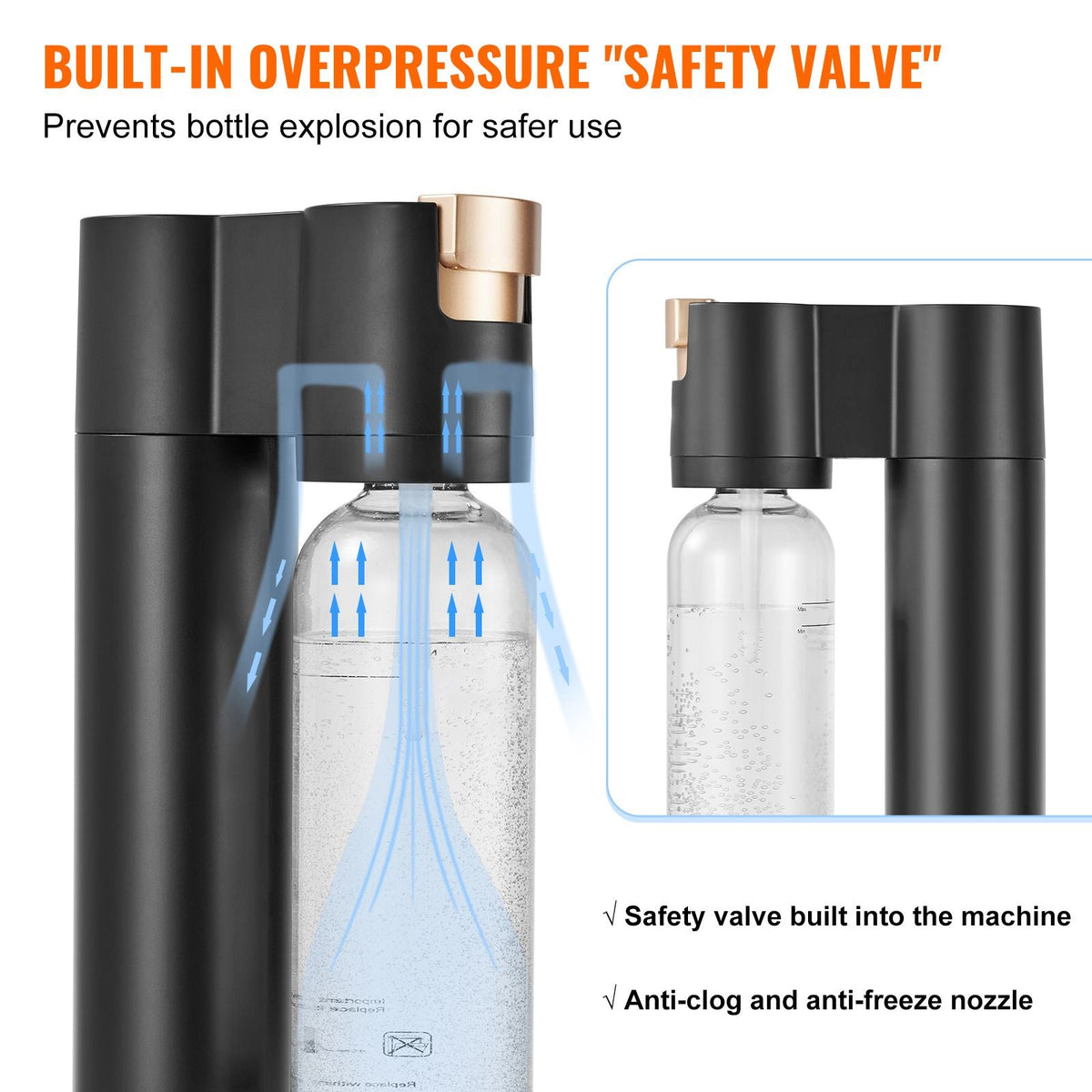 Sparkling Water Maker, Soda Maker Machine for Home Carbonating, Seltzer Water Starter Kit with BPA free 1L PET Bottle, Compatible with Mainstream Screw-in 60L CO2 Cylinder(NOT Included), Black