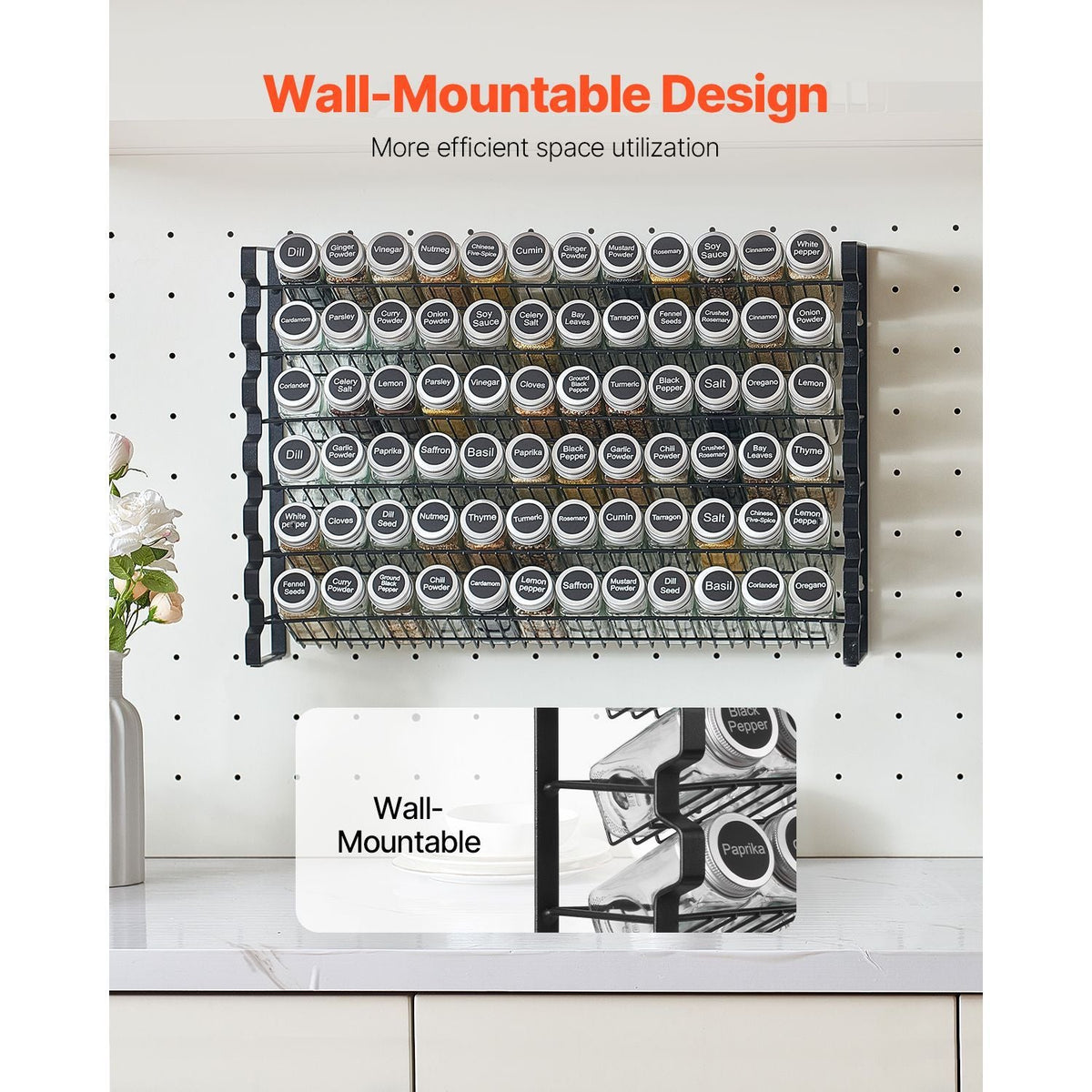 Spice Rack Organizer for Cabinet, Spice Organizer with 72 Empty Spice Jars, Lids, Spice Labels, and Funnel Complete Set, Seasoning Organizer for Countertop, Kitchen, Pantry, Cupboard, 23x16 in