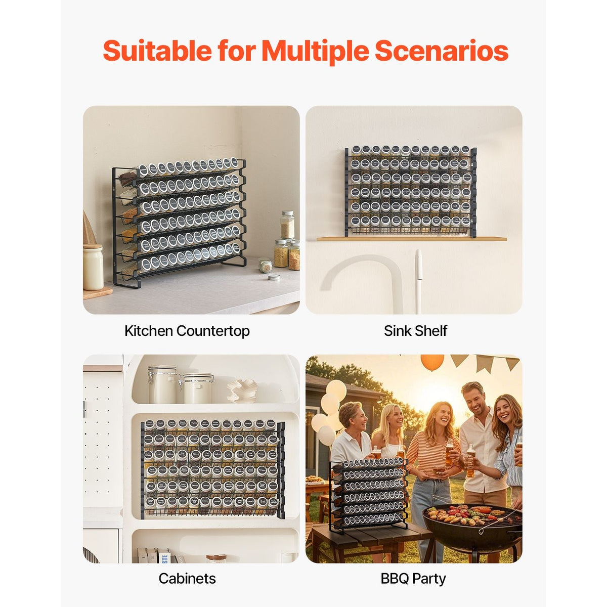 Spice Rack Organizer for Cabinet, Spice Organizer with 72 Empty Spice Jars, Lids, Spice Labels, and Funnel Complete Set, Seasoning Organizer for Countertop, Kitchen, Pantry, Cupboard, 23x16 in