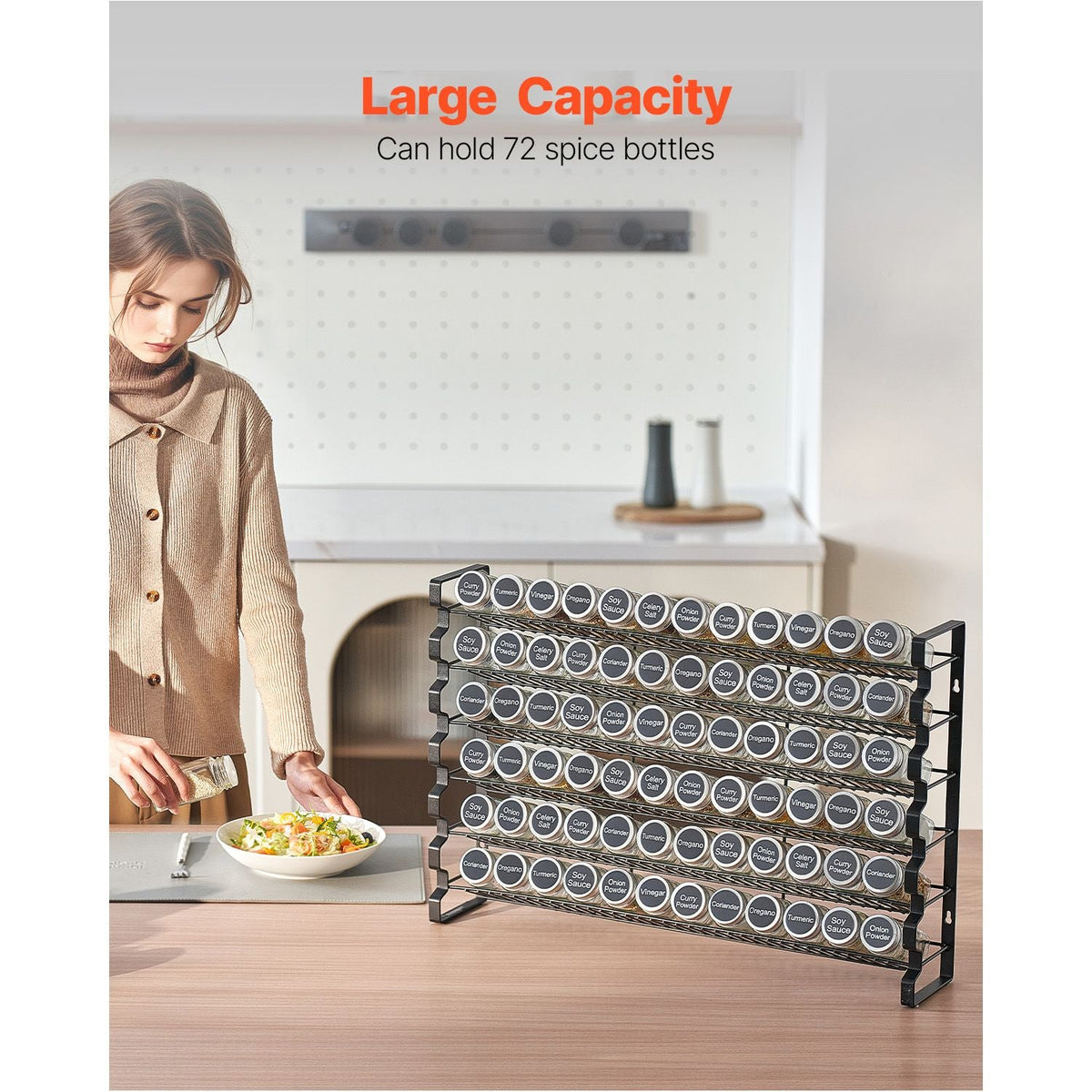 Spice Rack Organizer for Cabinet, Spice Organizer with 72 Empty Spice Jars, Lids, Spice Labels, and Funnel Complete Set, Seasoning Organizer for Countertop, Kitchen, Pantry, Cupboard, 23x16 in