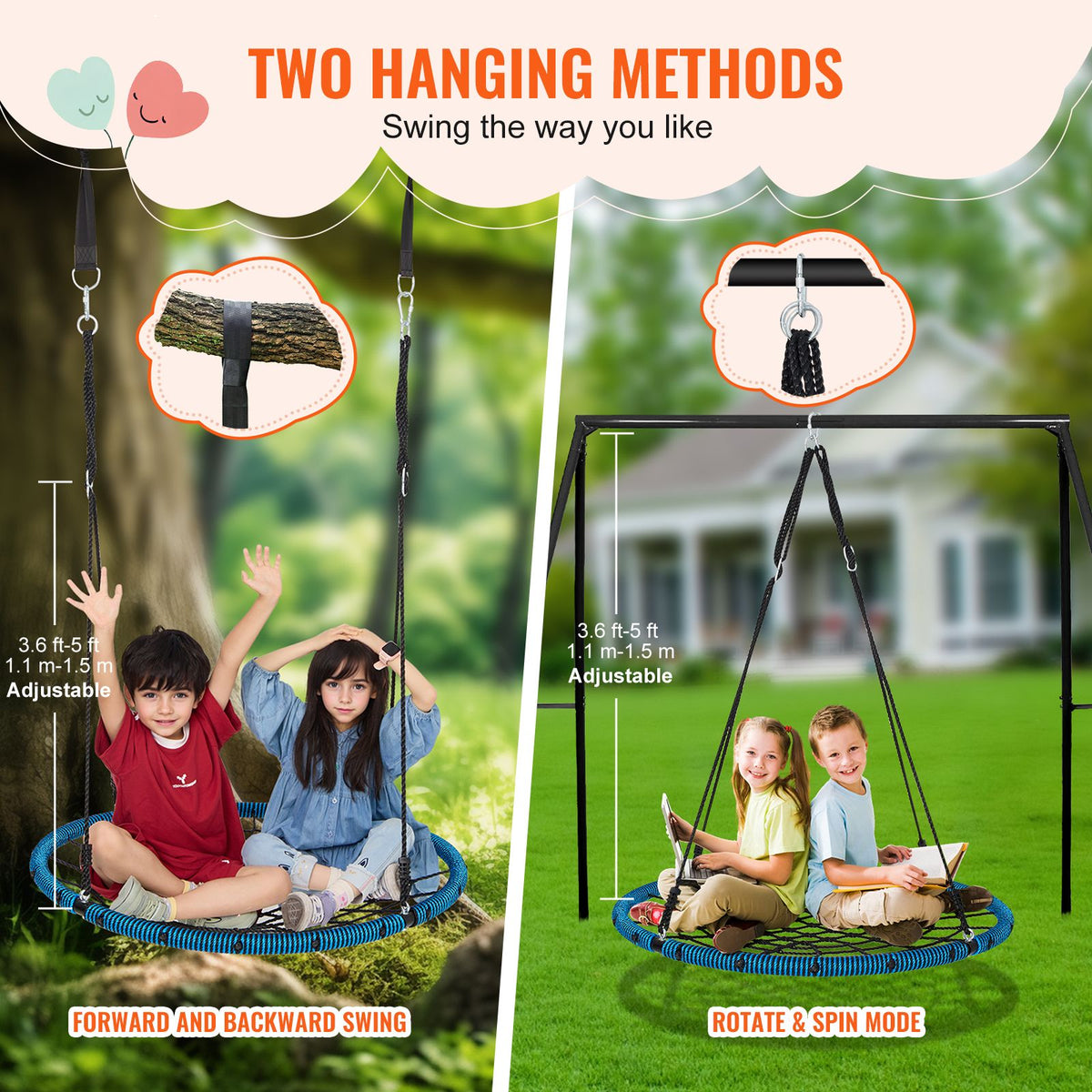 Spider Web Saucer Swing, 40 Inch Round Swings for Kids Outdoor, 750lbs Weight Capacity Saucer Tree Swing, Stable Woven Rope Swing Seat with Tree Hanging Straps and Adjustable Multi-Strand Ropes