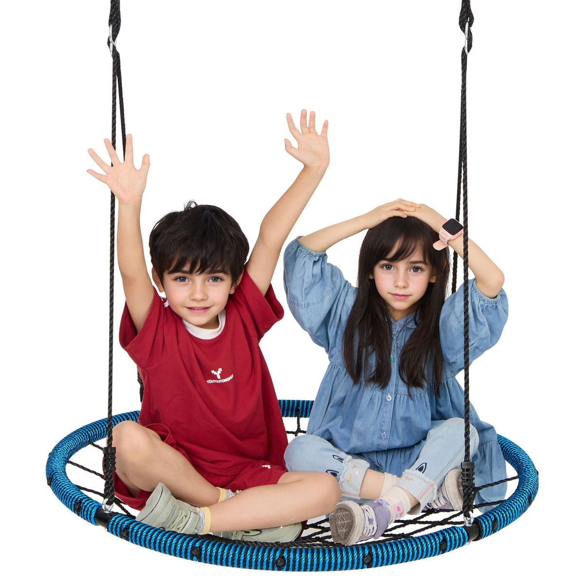 Spider Web Saucer Swing, 40 Inch Round Swings for Kids Outdoor, 750lbs Weight Capacity Saucer Tree Swing, Stable Woven Rope Swing Seat with Tree Hanging Straps and Adjustable Multi-Strand Ropes