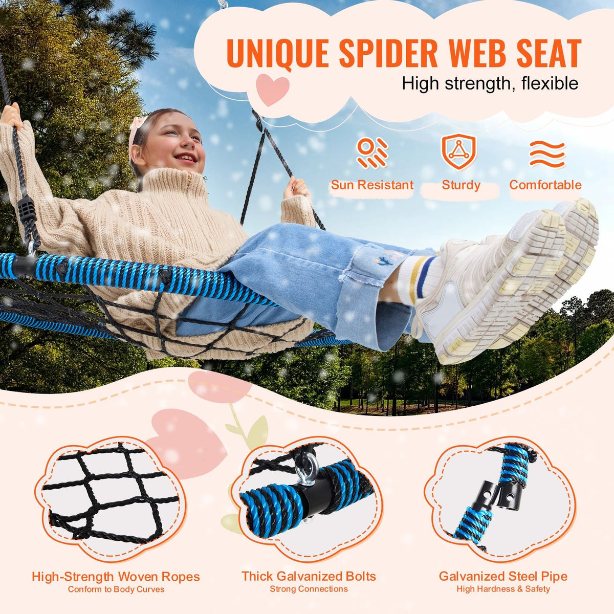Spider Web Saucer Swing, 40 Inch Round Swings for Kids Outdoor, 750lbs Weight Capacity Saucer Tree Swing, Stable Woven Rope Swing Seat with Tree Hanging Straps and Adjustable Multi-Strand Ropes