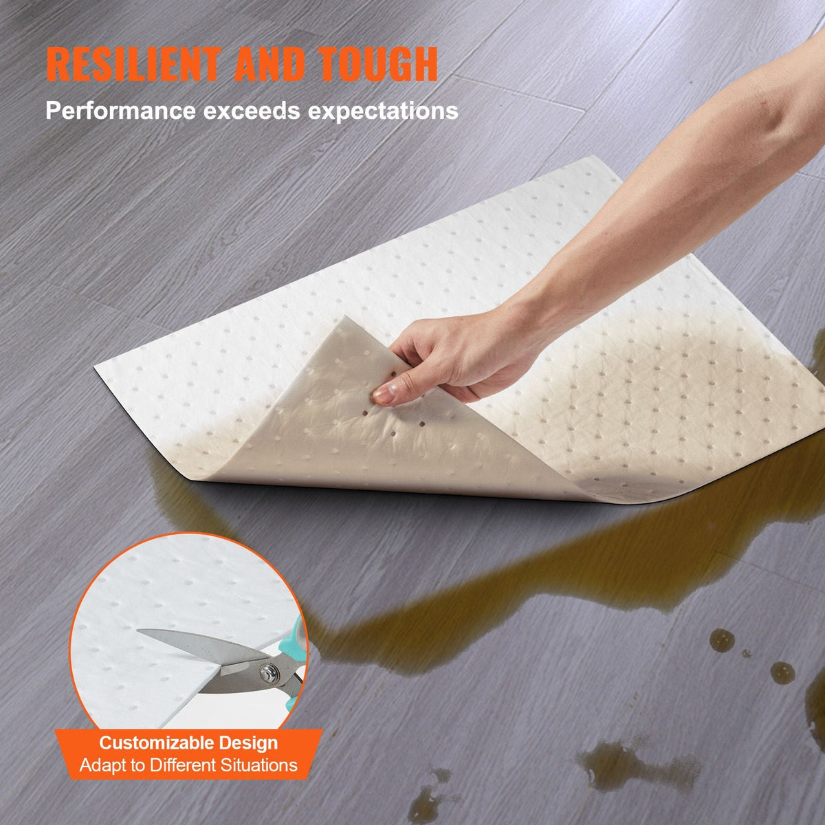 Spill Absorbent Pads, Oil Absorbing Mat Absorbs up 20 Gal, 15" L x20" W Polypropylene Absorbent Pad for Oil Only, Oil Spill Mats Pack of 100