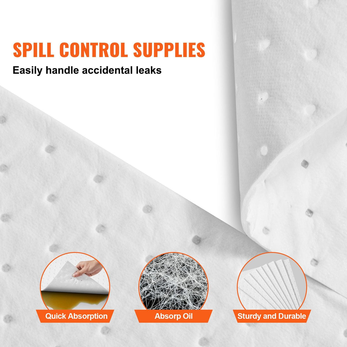 Spill Absorbent Pads, Oil Absorbing Mat Absorbs up 20 Gal, 15" L x20" W Polypropylene Absorbent Pad for Oil Only, Oil Spill Mats Pack of 100