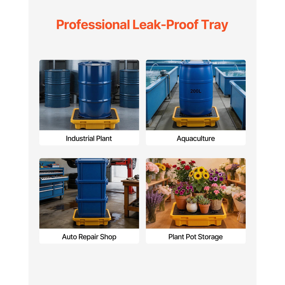 Spill Containment Pallet, 1 Drum Low Profile Spill Containment Modular Platform, 11.4 Gallon Sump, 1543 lbs Load Capacity, Heavy-Duty Polyethylene Tray with Drain, 26.4" x 26.6" x 5.9", Yellow