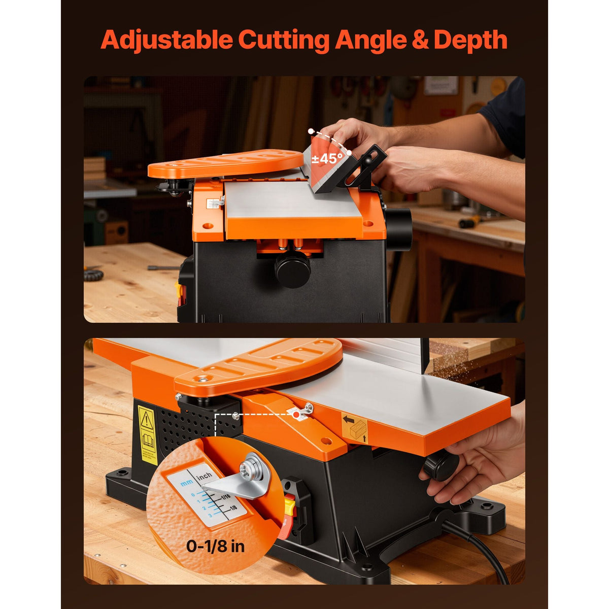 Spiral Benchtop Jointer, 6 in, 2 HP 12000 RPM Bench Top Wood Jointer, with 12-Blade Spiral Cutterhead, Up to 1/8 in Depth, Adjustable Fence, 6 x 23 in Cast Aluminum Table, for Woodworking DIY