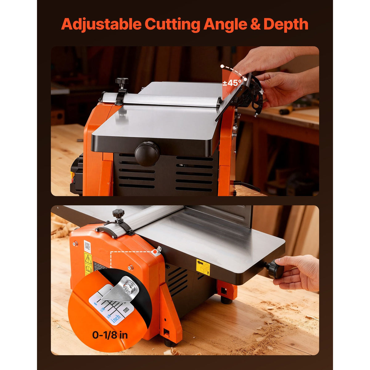 Spiral Benchtop Jointer, 8 Inch, 2 HP 8500 RPM Bench Top Wood Jointer, with 18-Blade Spiral Cutterhead, Extendable Cast Aluminum Table, Up to 1/8 in Depth, Adjustable Fence, for Woodworking DIY