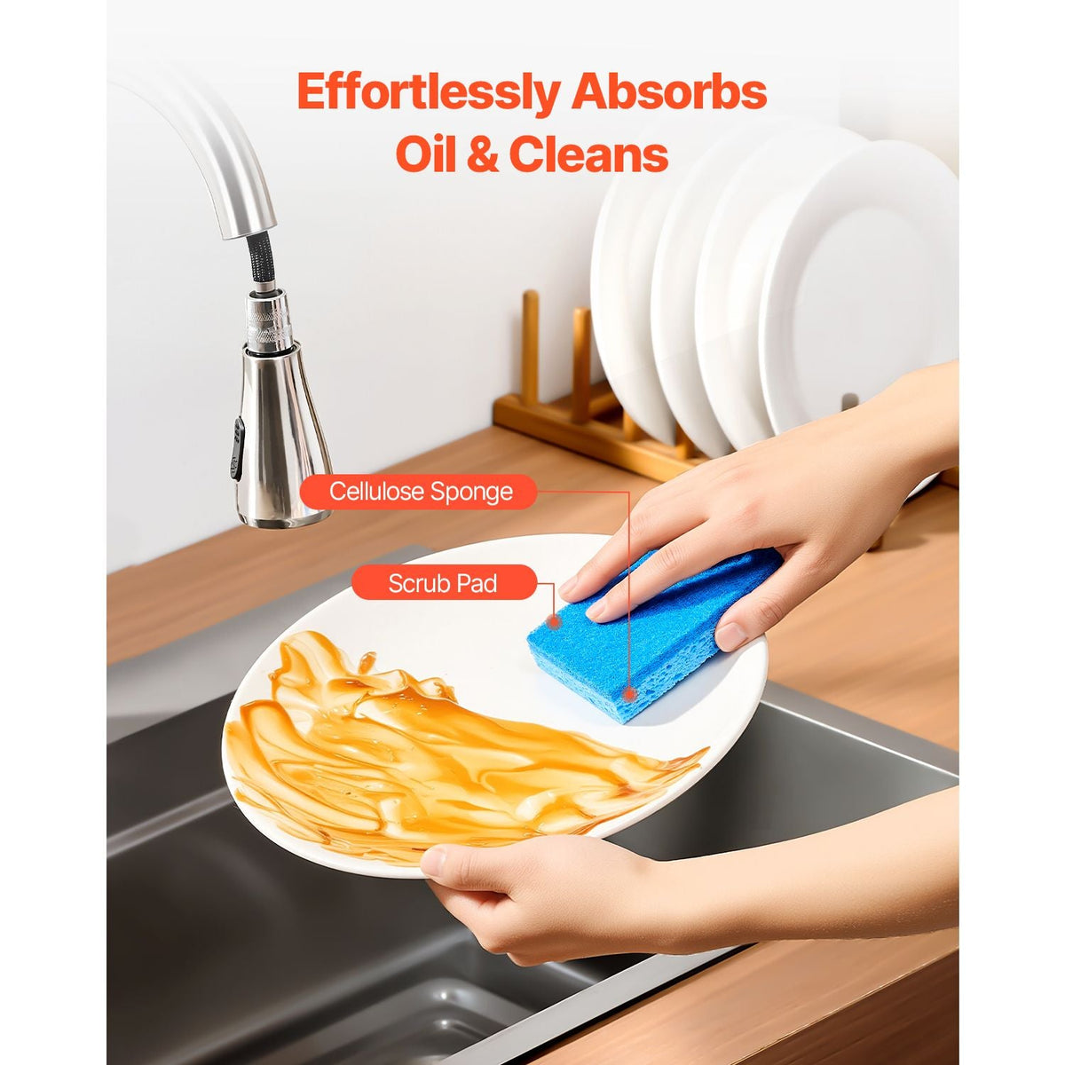 Sponges, 12 Pcs Durable Natural Kitchen Sponges with Cellulose & Scrub Pad, Easy-to-Rinse Cleaning Sponges with Honeycomb Structure & Quick Water Absorption, Fit for Home Cleaning