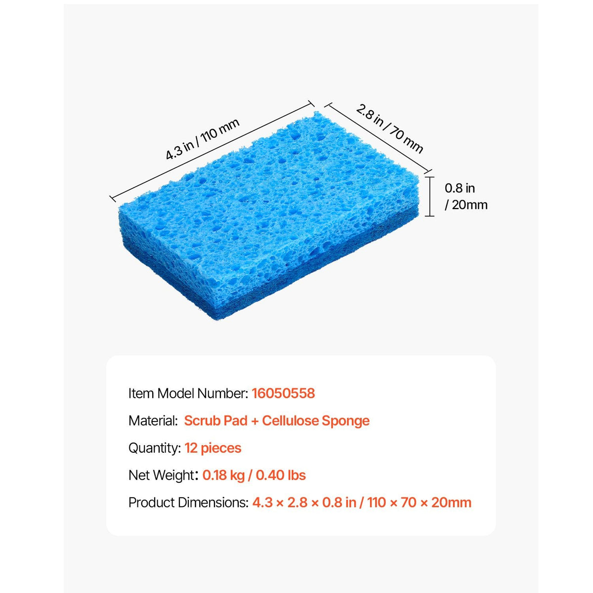 Sponges, 12 Pcs Durable Natural Kitchen Sponges with Cellulose & Scrub Pad, Easy-to-Rinse Cleaning Sponges with Honeycomb Structure & Quick Water Absorption, Fit for Home Cleaning