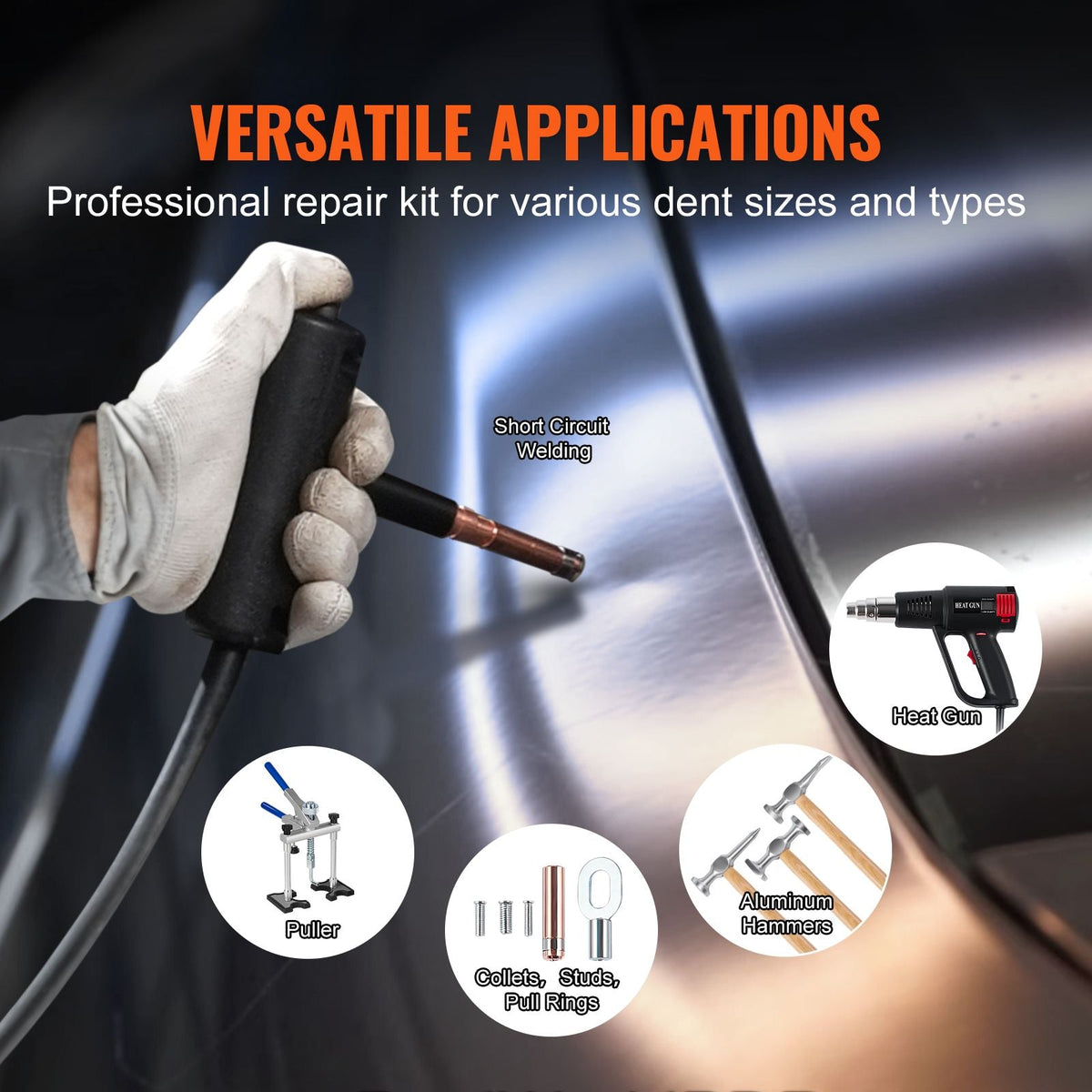 Spot Welder Dent Puller, 300W Stud Welder Dent Repair Kit with Heat Gun, Auto/Manual Welding Mode, 110V Auto Body Spot Welding Dent Repair Machine for Aluminum Car Body Panels Repair