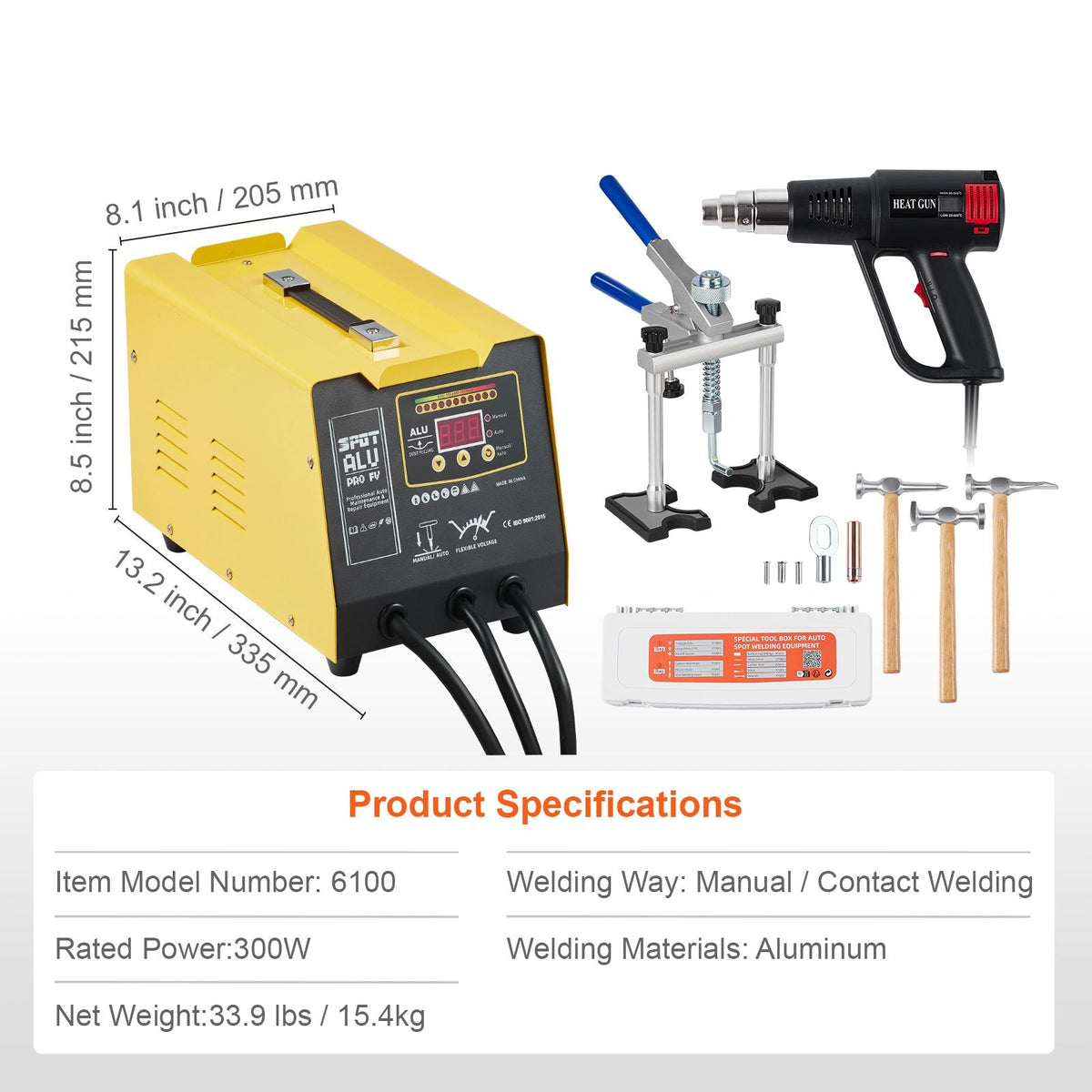 Spot Welder Dent Puller, 300W Stud Welder Dent Repair Kit with Heat Gun, Auto/Manual Welding Mode, 110V Auto Body Spot Welding Dent Repair Machine for Aluminum Car Body Panels Repair